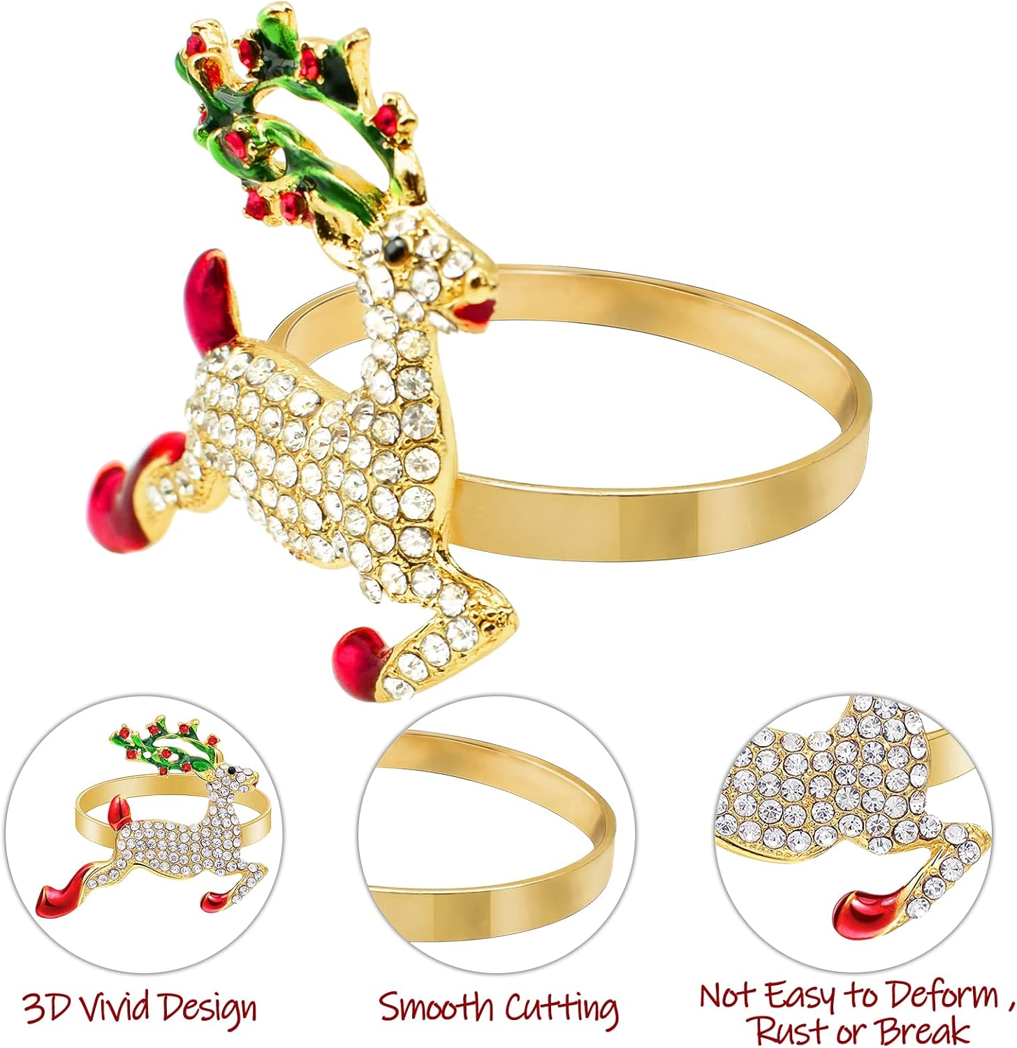 Legigo Juego de 12 servilleteros de ciervo de Navidad – Servilleteros de Navidad con ciervos de diamantes para servilletas de tela, decoración de