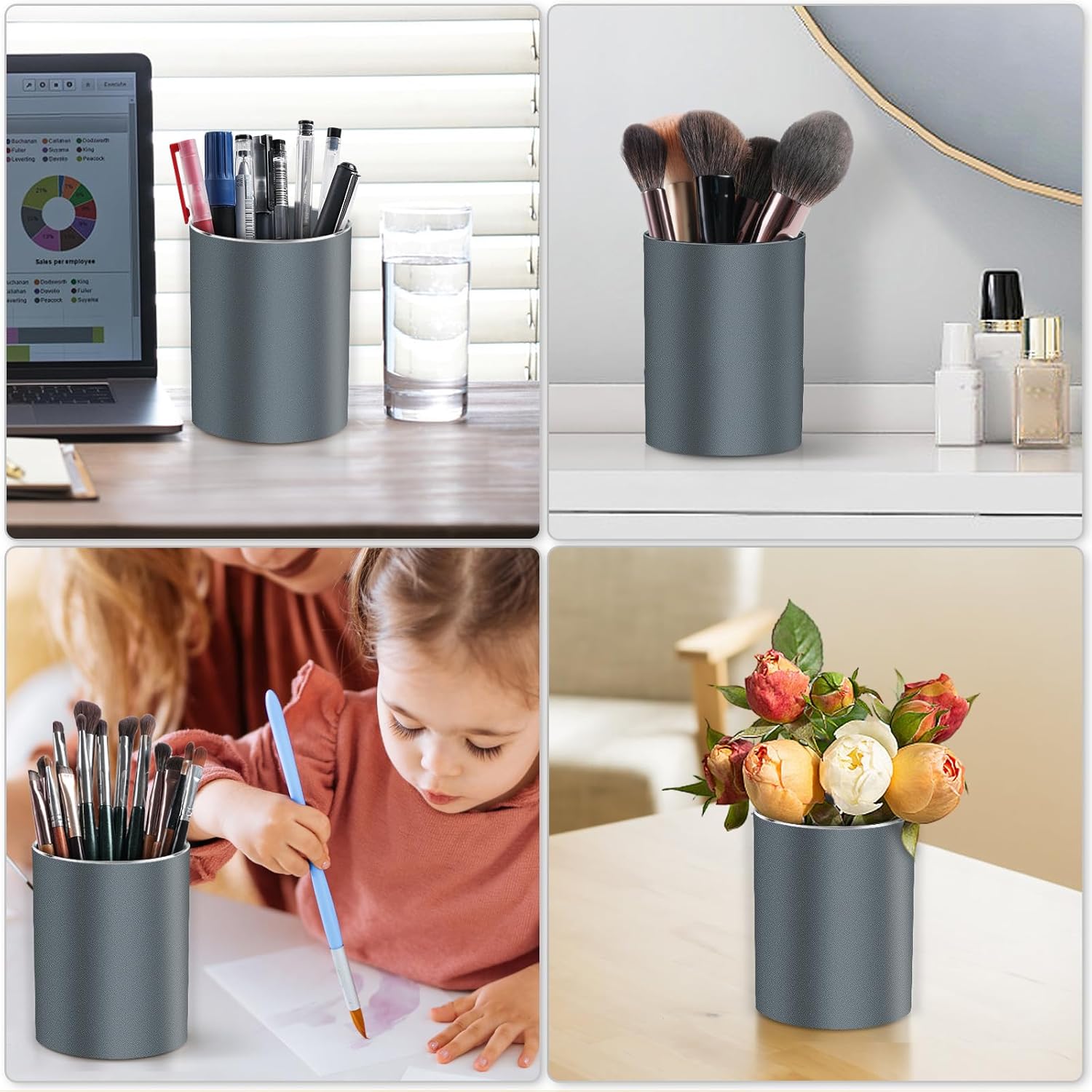 Soporte de metal para bolígrafo para escritorio, organizador de escritorio redondo de aluminio y soporte para brochas de maquillaje, caja de