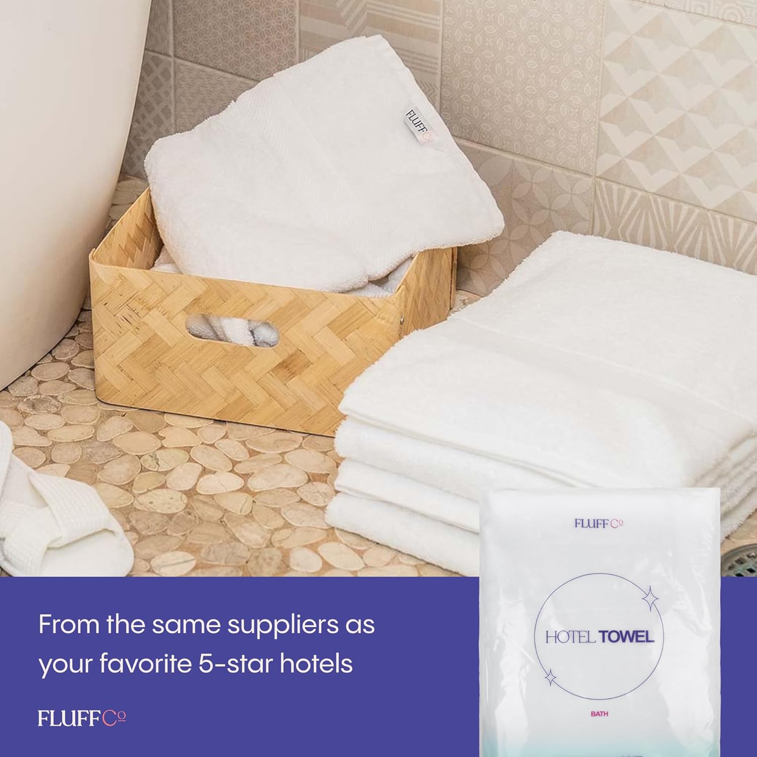 FluffCo Toalla de hotel de lujo  Toalla de baño de alta calidad altamente absorbente hecha de 100% algodón  Toalla blanca súper suave con borde de