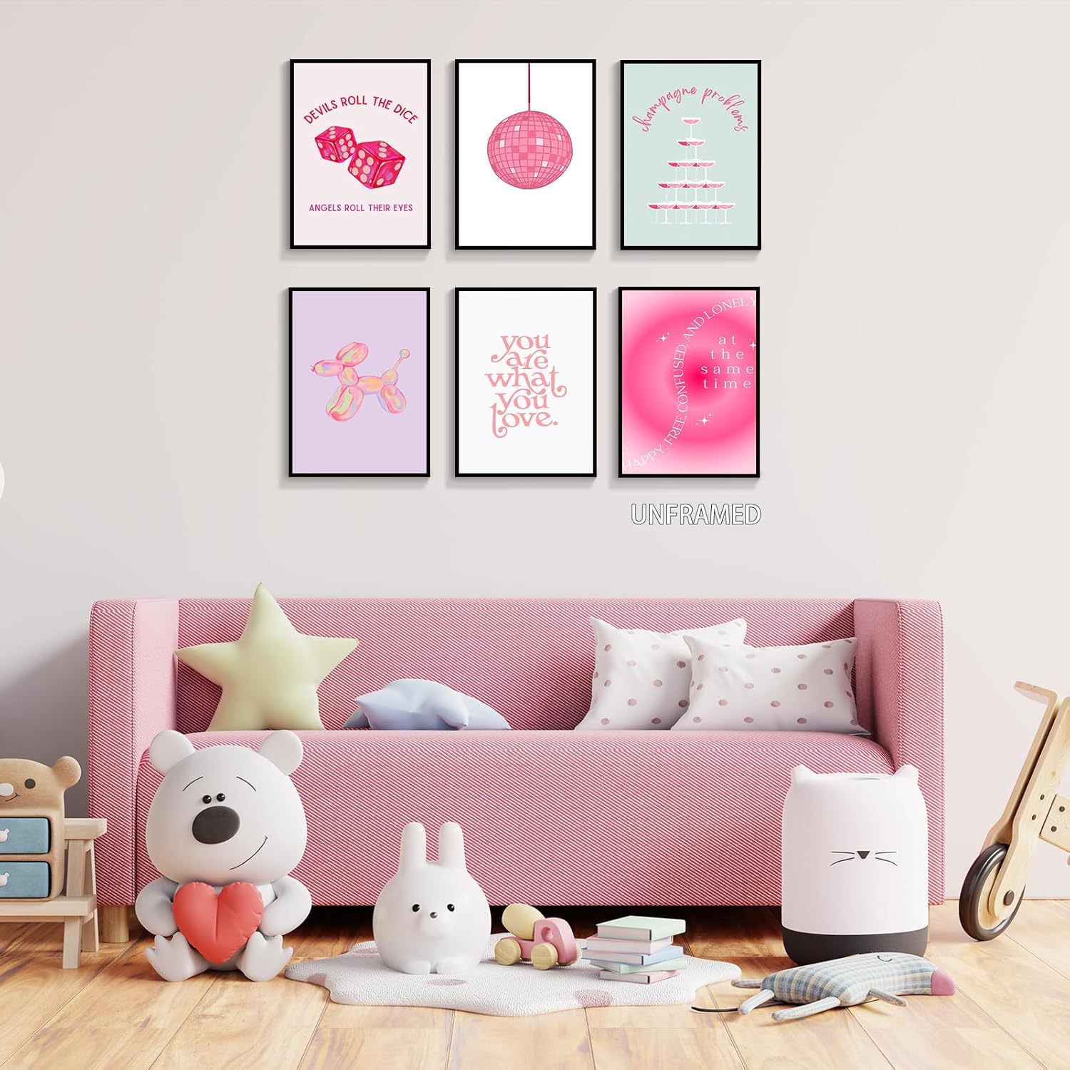 Prinajssiad Póster de 6 piezas de color rosa para estética de habitación, póster de afirmaciones folclóricas de Taylor de 8 x 10 pulgadas, arte de