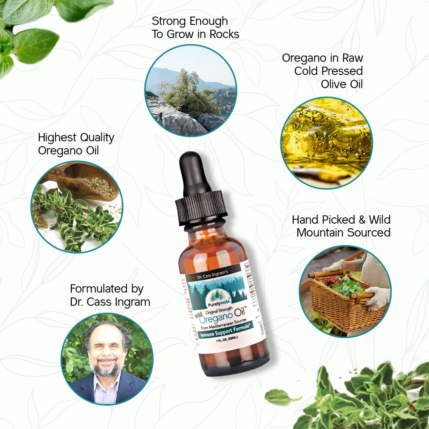 PURELY WILD Aceite de orégano de fuentes mediterráneas  Fórmula de apoyo inmunológico original del Dr. Cass Ingram de orégano  Aceite orgánico de