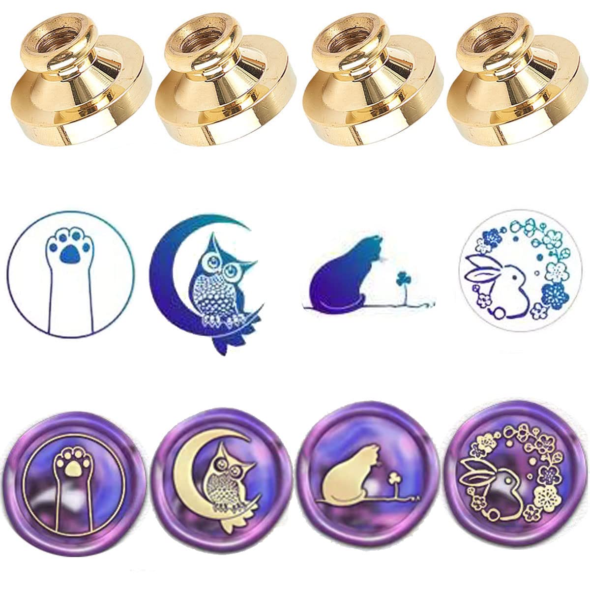 YOKIOU 4 piezas de sello de cera con cabeza de animal gato, búho, conejo, repuesto, cera de sellado retro, antigua, para álbumes de recortes, cabeza