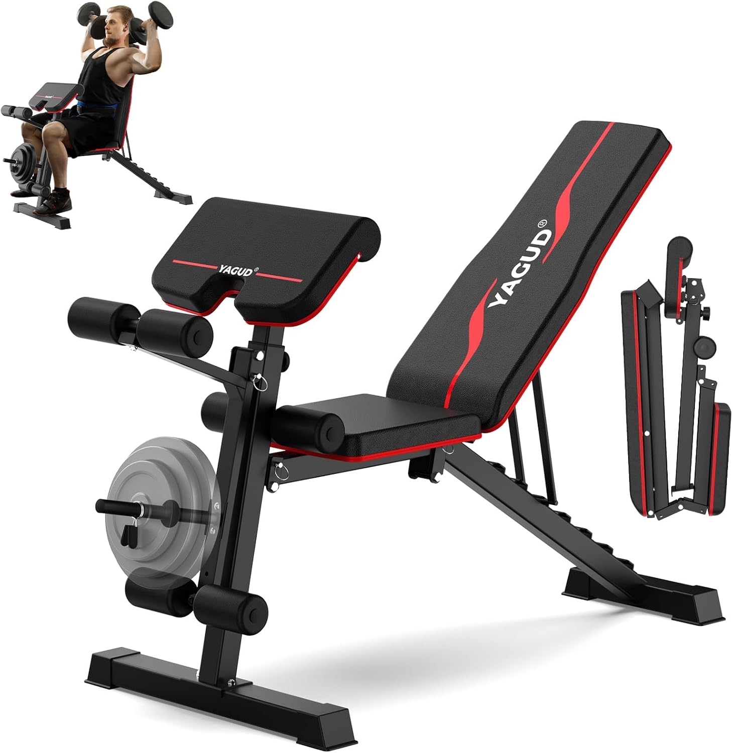Banco de pesas ajustable, prensa de banco para entrenamiento de cuerpo completo, banco de entrenamiento de 880 libras para gimnasio en casa con