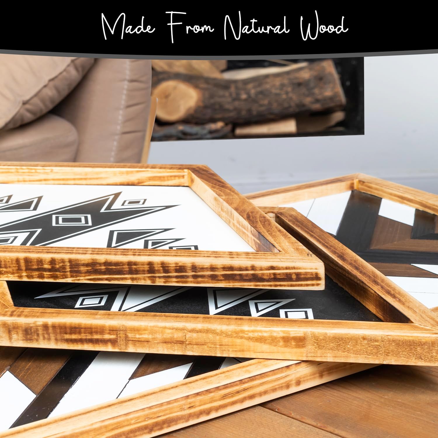 Beautiful Mind Arte de pared grande de madera azteca de 3 piezas, decoración de pared occidental, inspiración bohemia, suroeste y nativa americana,