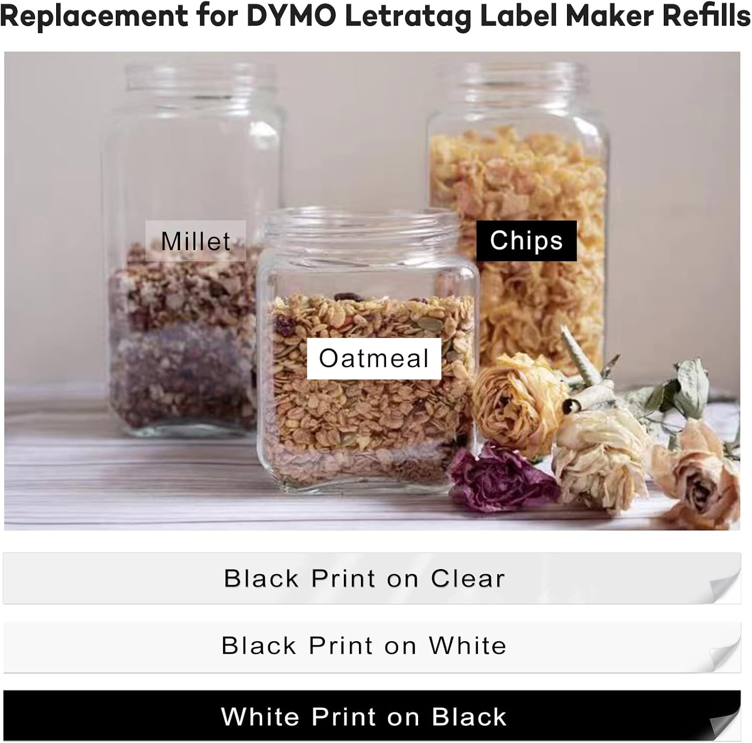 DYMO LetraTag – Paquete de 3 cintas de plástico de repuesto para DYMO LT-100H LT-100T LT-110T QX50 XR XM 2000, negro sobre blanconegro sobre