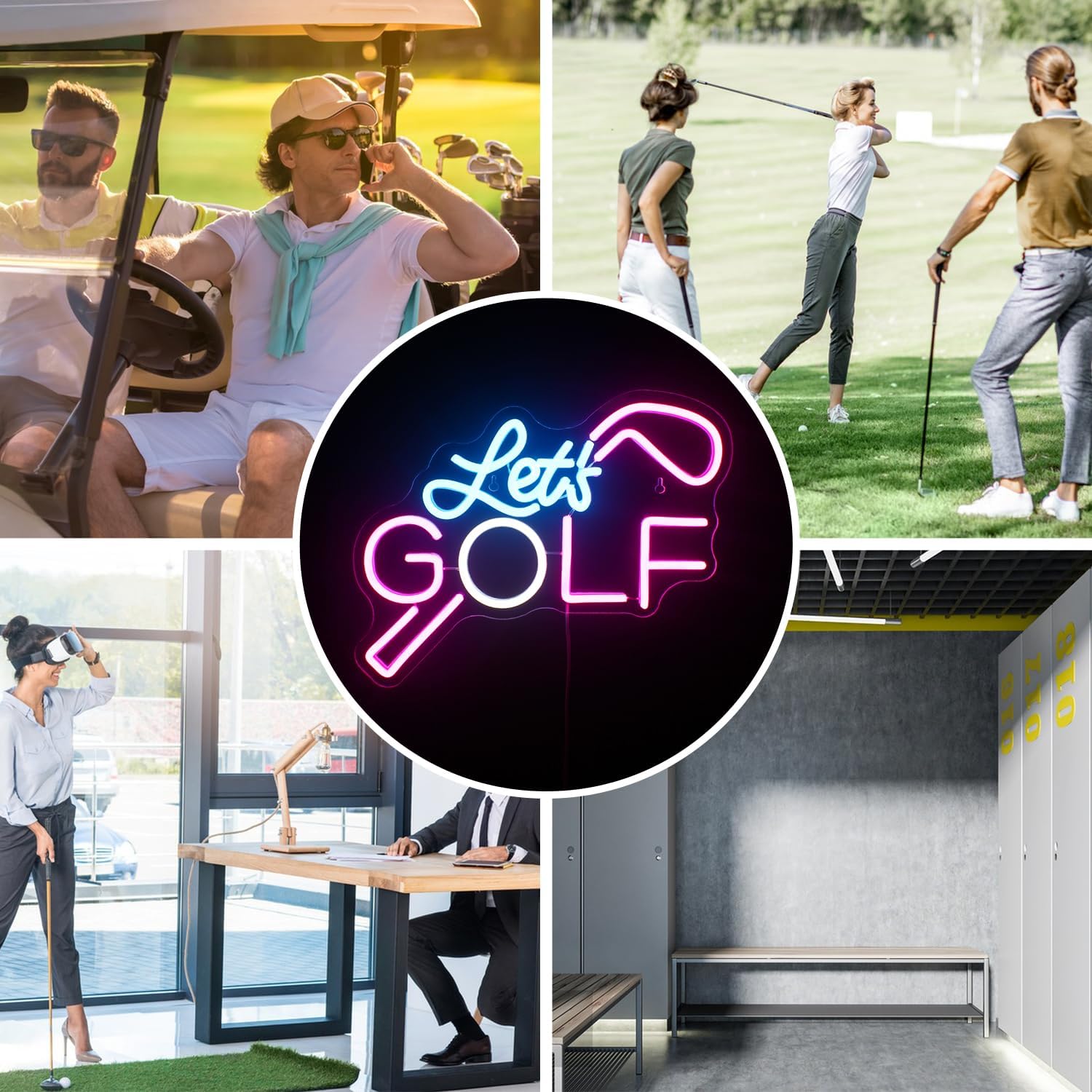 WX&YH Letrero de neón Let’s Golf  Letrero LED de golf, 10 letreros de neón creativos regulables para decoración de pared, letreros de luces de neón