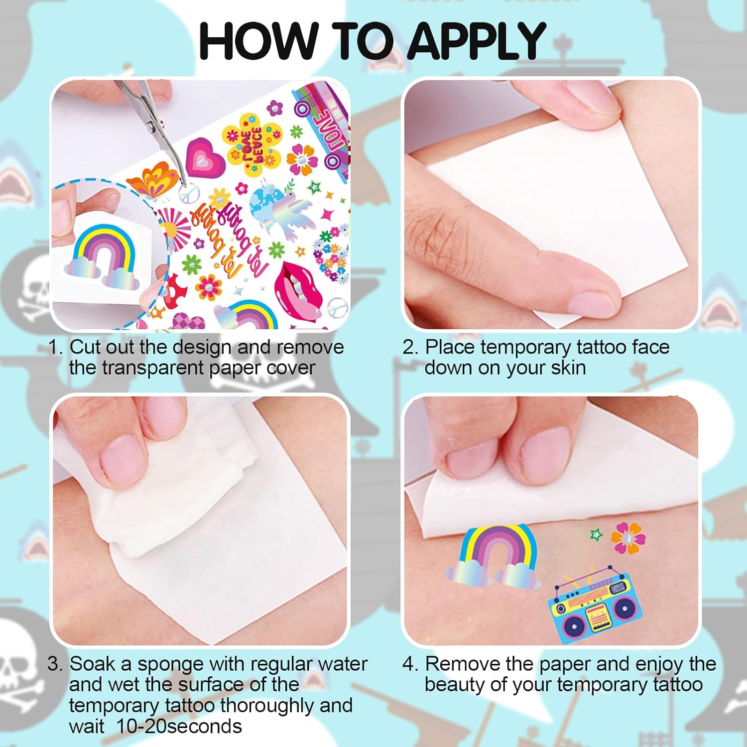 Qpout 86 tatuajes temporales hippie con purpurina para niños, impermeables, brillantes, estilos de plata, flor, poder, amor y paz, tatuajes geniales