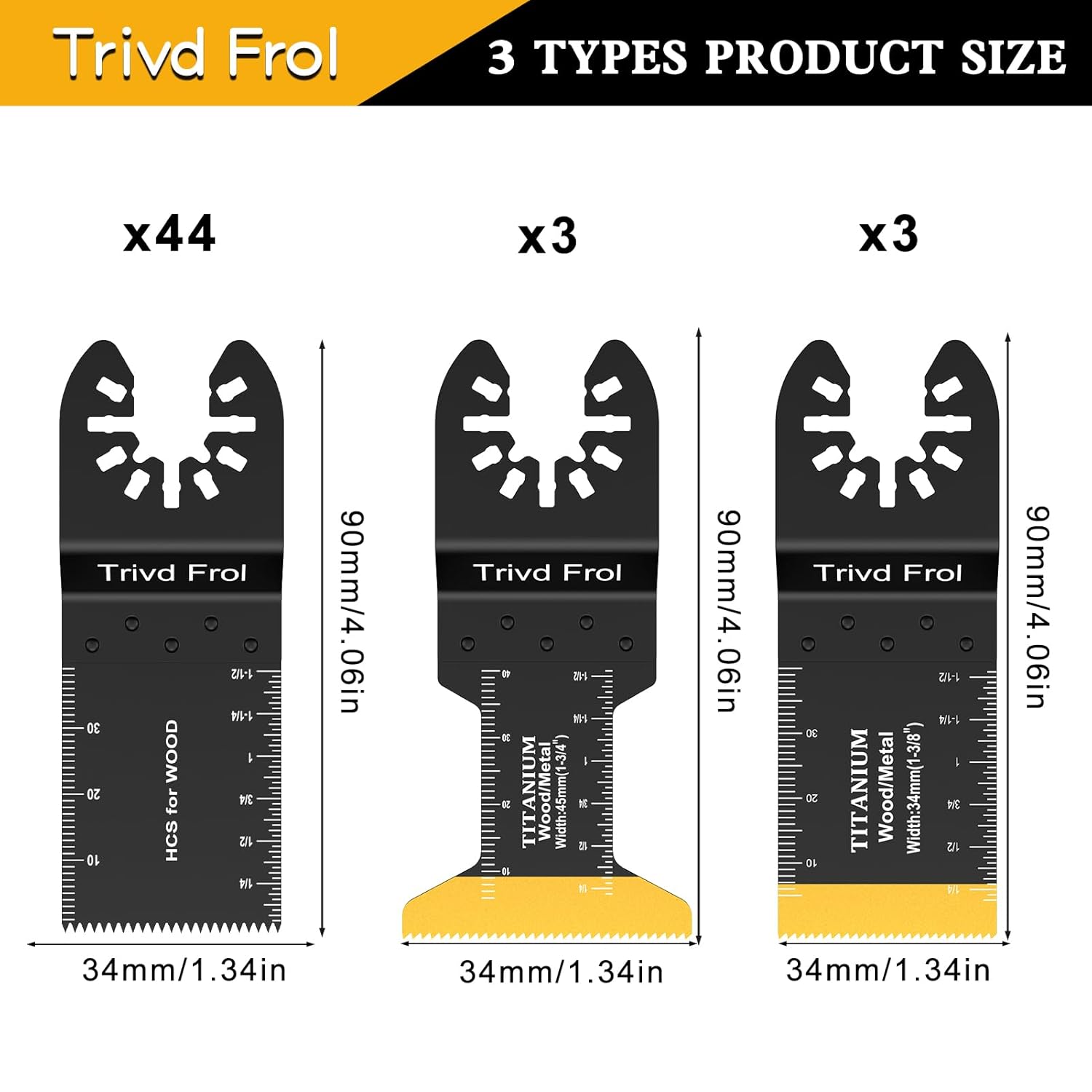 Trivd Frol 50 hojas de sierra oscilantes, cuchillas multiherramienta universales profesionales de titanio para madera y plásticos de metal, kits de