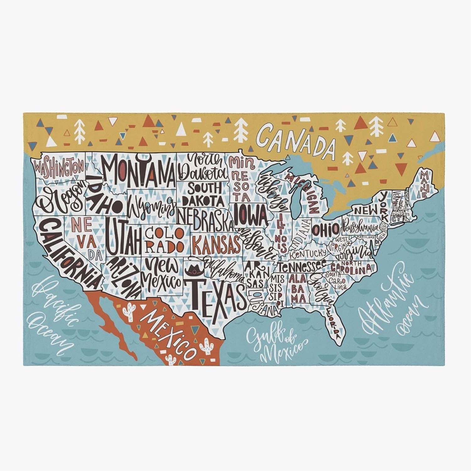 Alfombra para niños con mapa de Estados Unidos, fácil de limpiar, suave y antideslizante para niños, adolescentes, niñas, niños, dormitorio, sala de