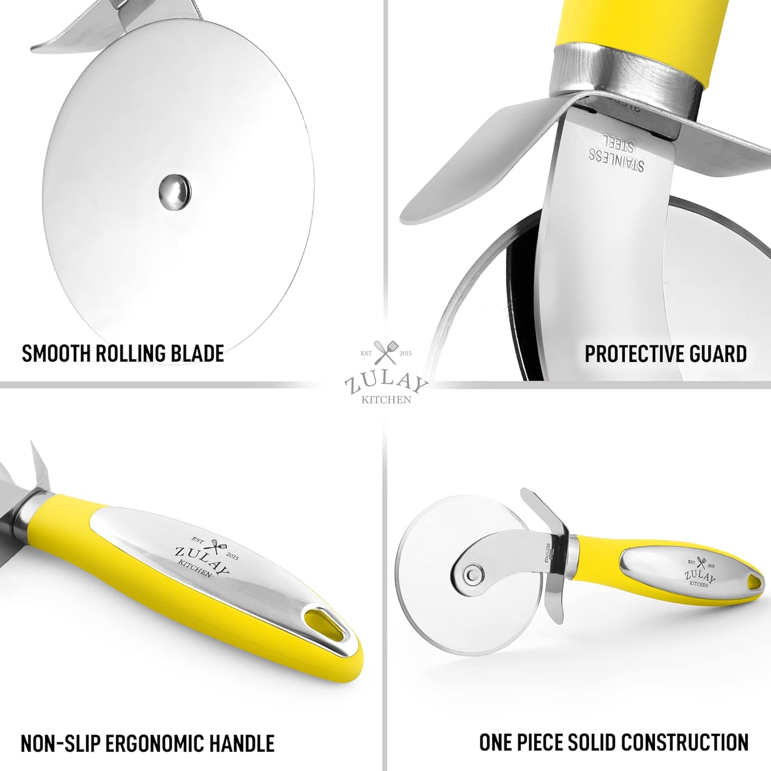 Zulay Kitchen Rueda grande para cortar pizza, cortador de pizza de acero inoxidable de alta calidad, rueda de pizza fácil de limpiar y cortar, mango