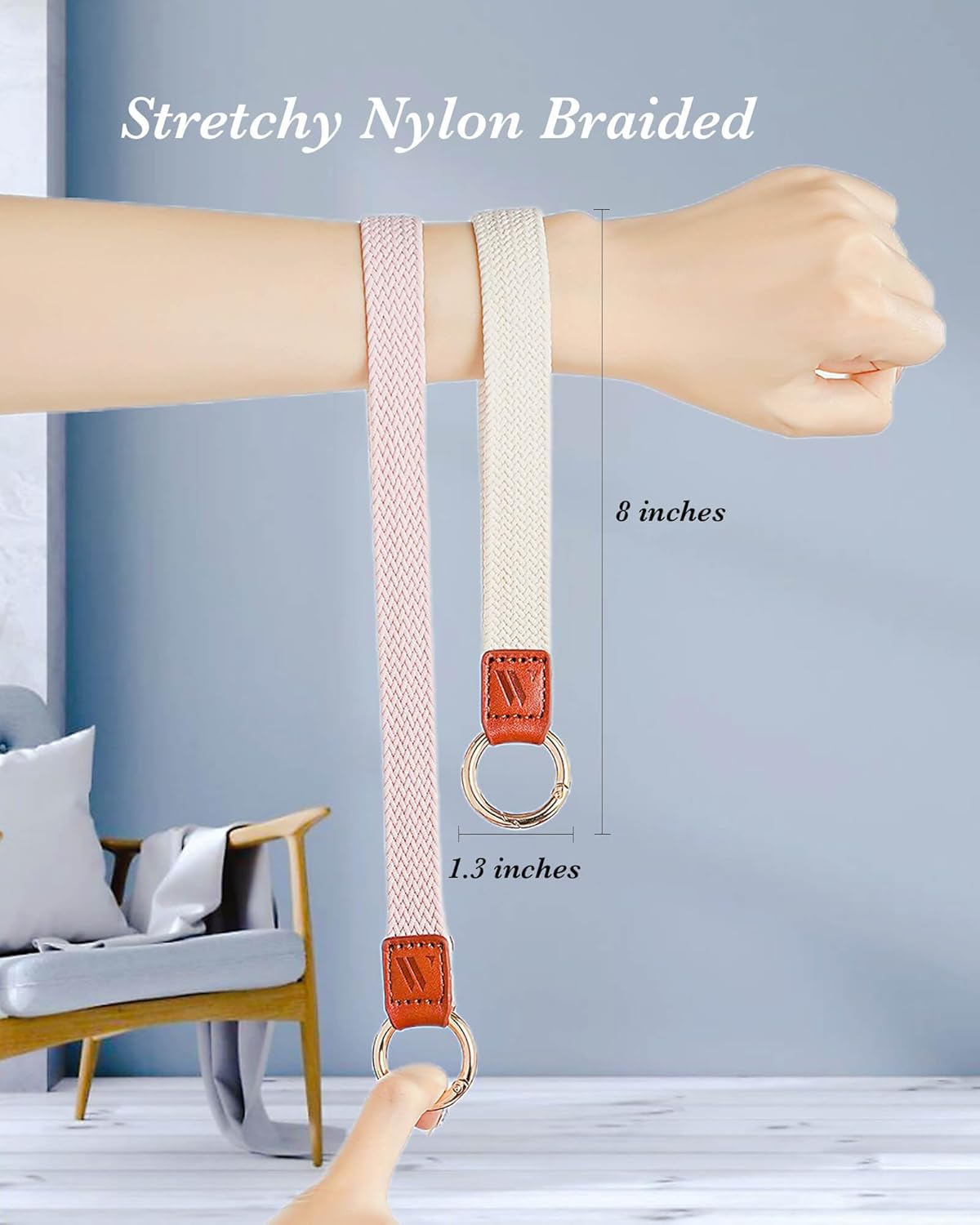 Llavero de pulsera para mujer, cordón elástico para muñeca, funda de teléfono, cartera, tarjetas de identificación