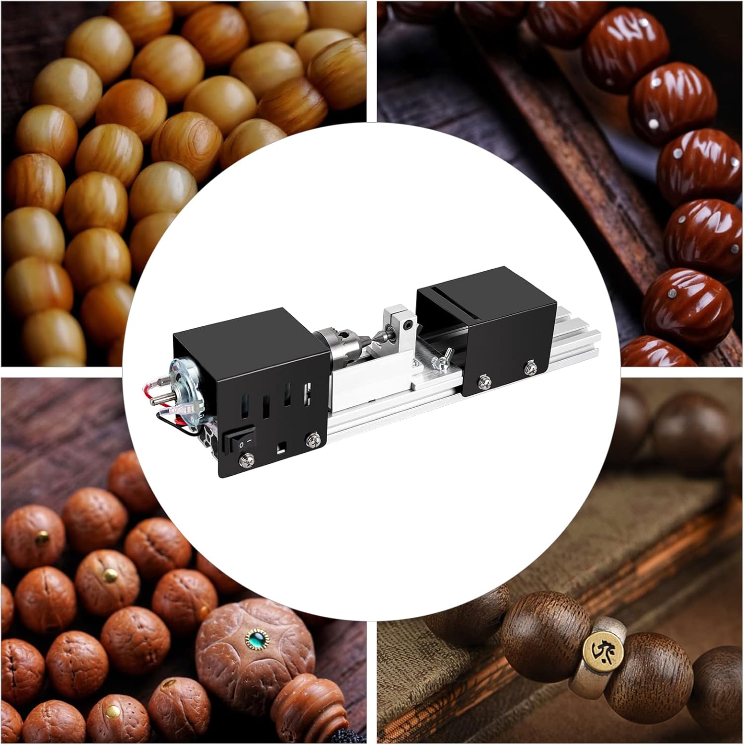 Mini máquina pulidora de cuentas de torno 12V-24VDC 96W DIY C-N-C Torno de madera Fresadora para mesa Carpintería Madera DIY Herramienta Torno Juego