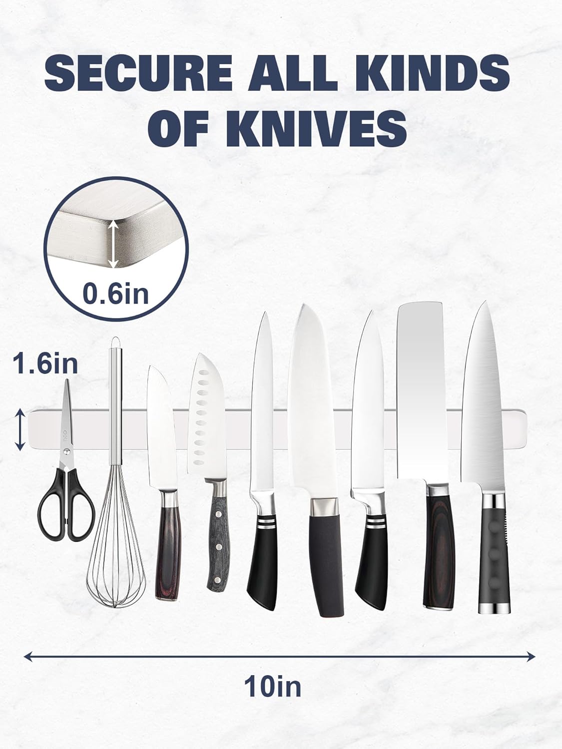 Soporte magnético para cuchillos para pared, tira magnética de cuchillos de acero inoxidable para refrigerador con cinta adhesiva fuerte, estante