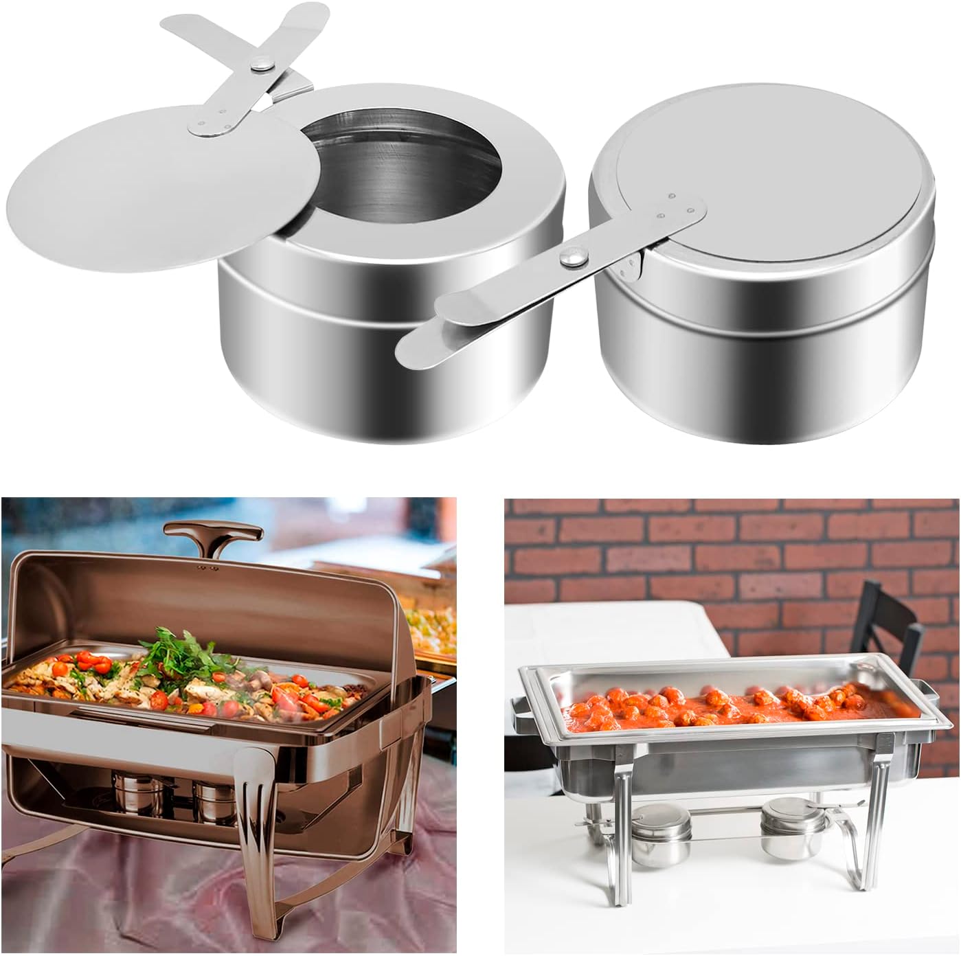 3 piezas de acero inoxidable Chafer Wick esterno de combustible, soporte de calor enlatado con cubierta de seguridad, perfecto para buffets y