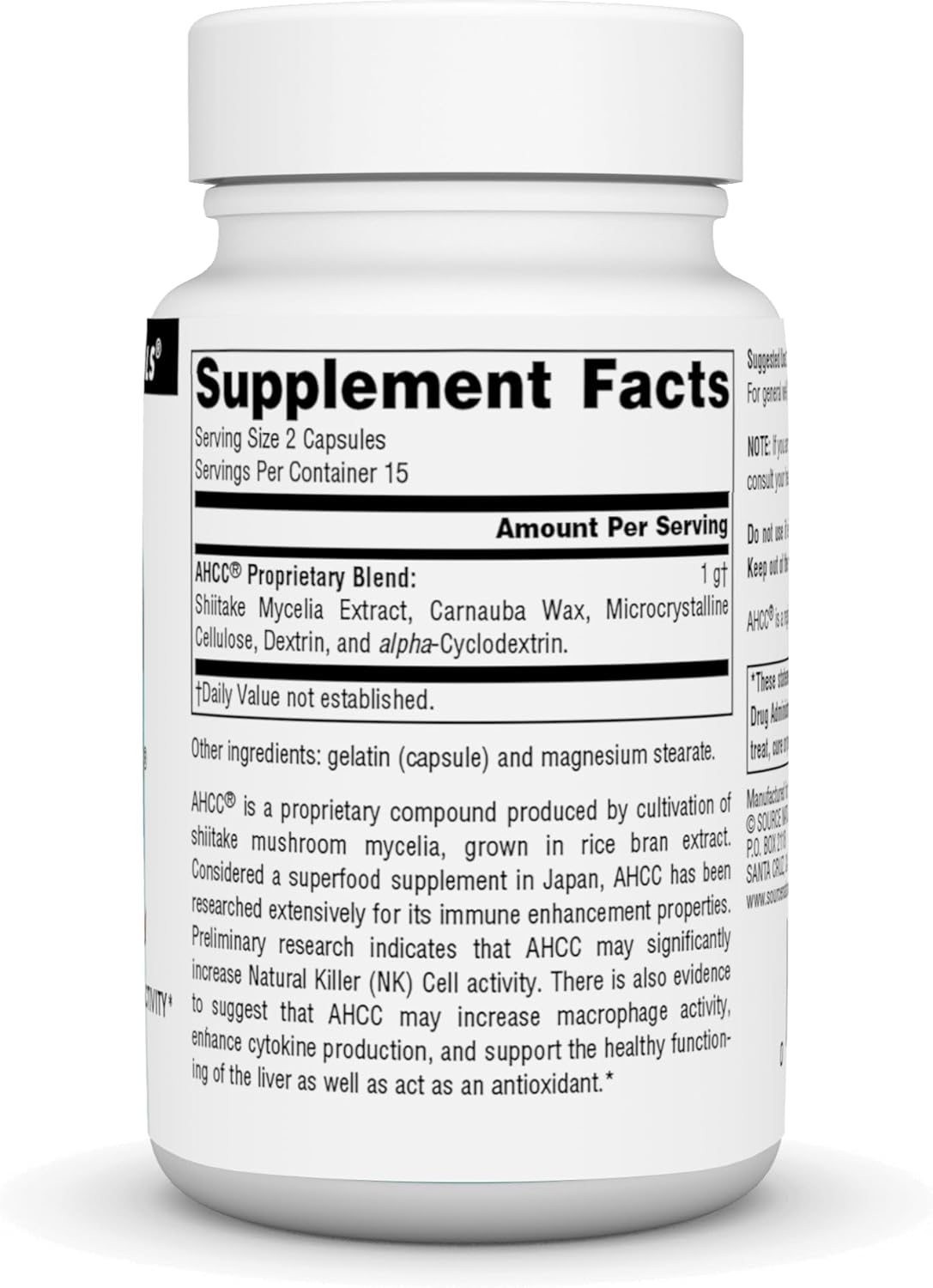 Source Naturals AHCC 500 mg aumenta la actividad natural de las células asesinas – 30 cápsulas