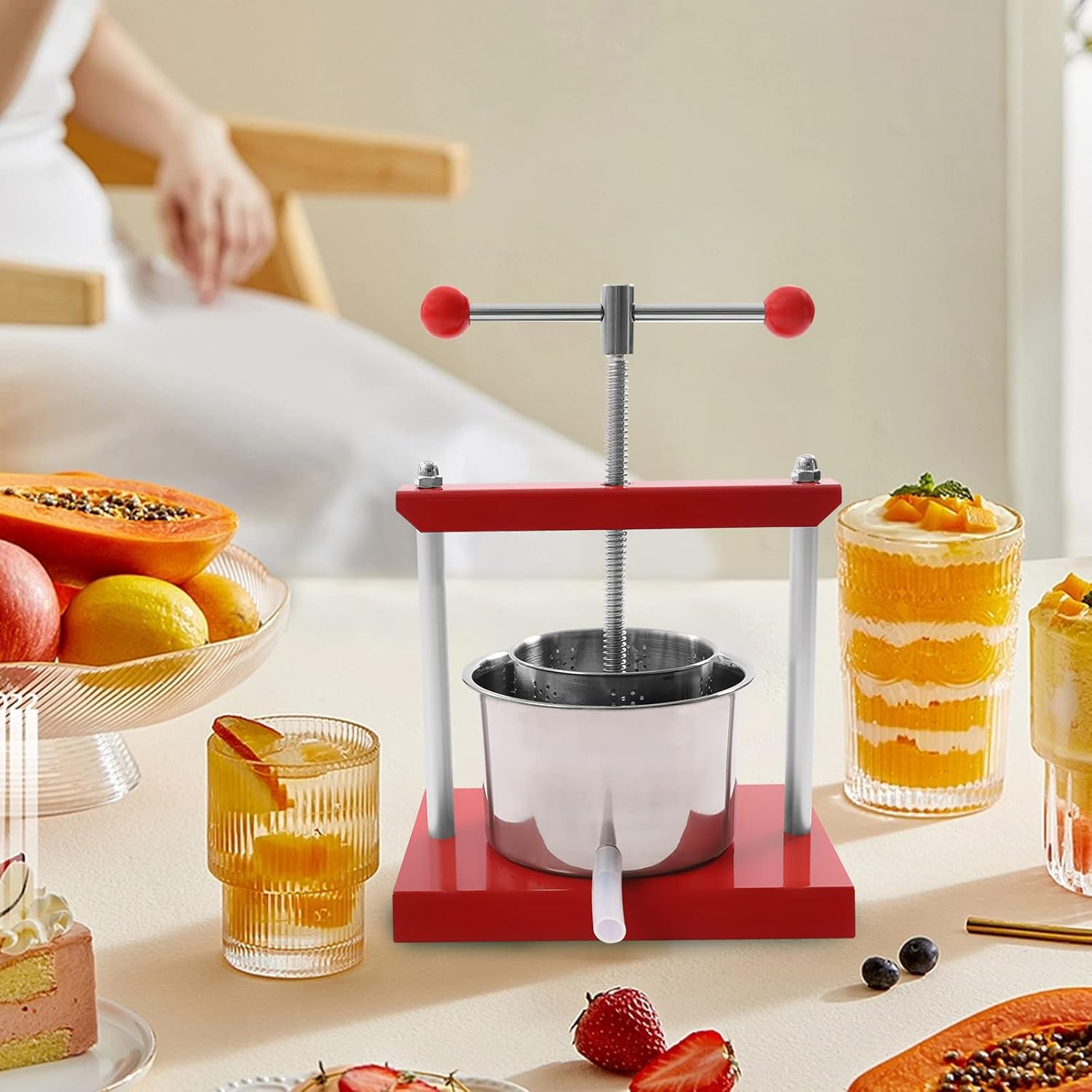 Prensa manual para vino de hierbas y frutas con tintura de queso, prensa de sidra de vino de frutas, trituradora de uva, exprimidor de acero