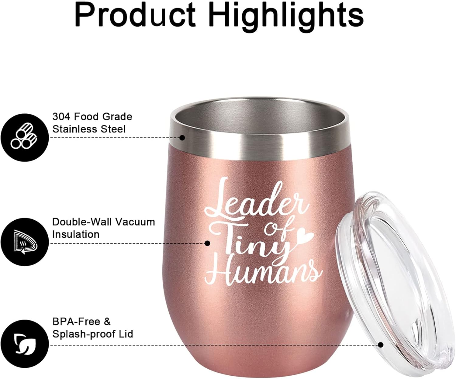 Regalos de agradecimiento a las maestras para mujeres, vaso de vino aislado de acero inoxidable con tapa, regalo de agradecimiento para profesora y