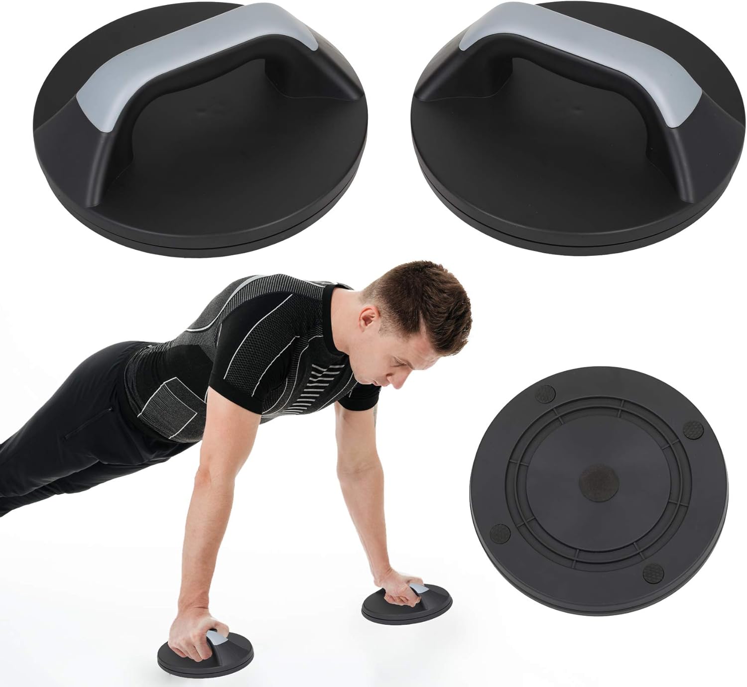 Travigo Juego de tablas de equilibrio de disco de resistencia de látex con bolsa, barras antideslizantes para ejercicios de piso, flexiones