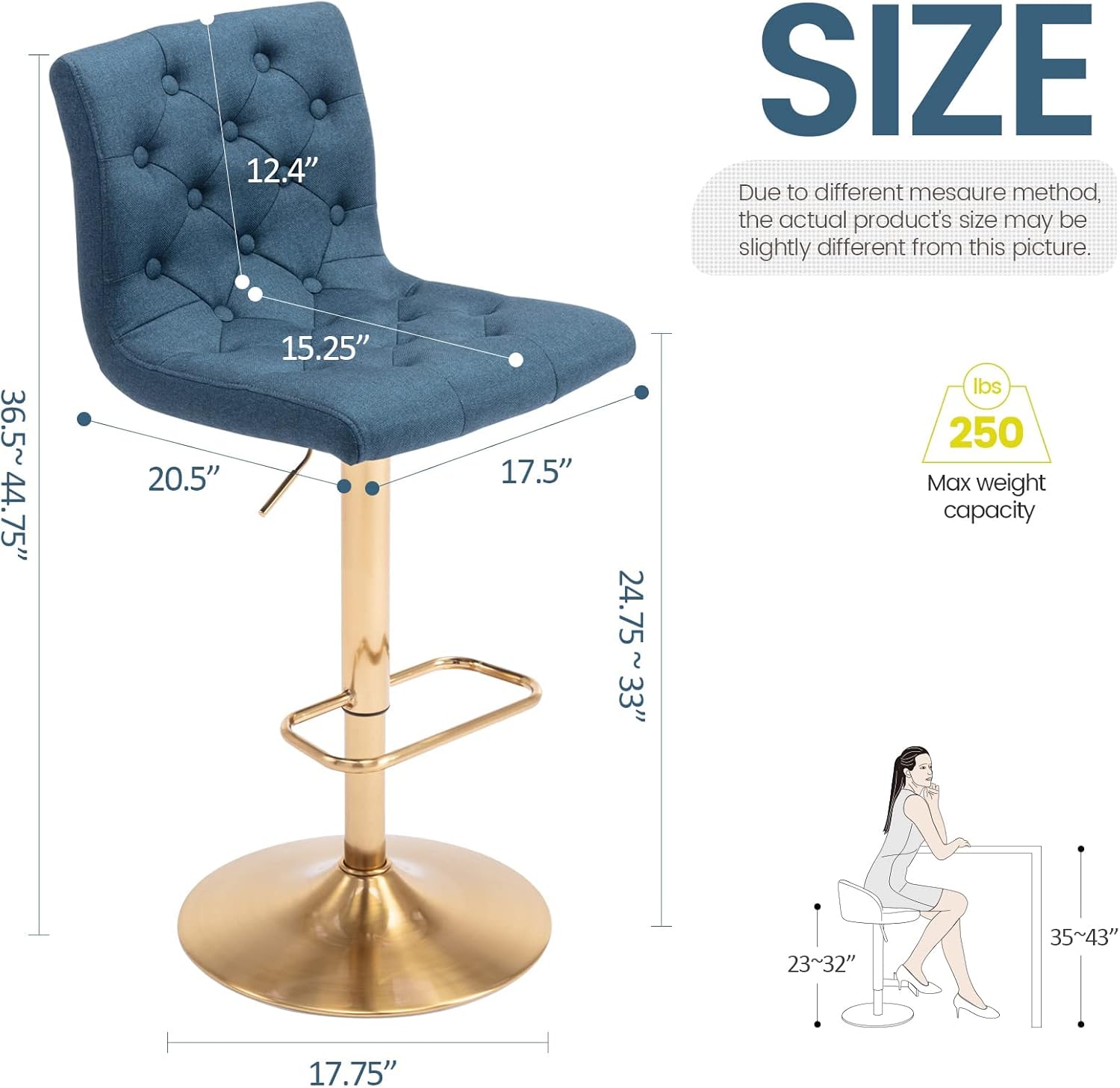 Brage Living Taburete de bar de tela copetudo, taburete de bar giratorio ajustable en altura de mostrador con respaldo, silla de bar tapizada sin