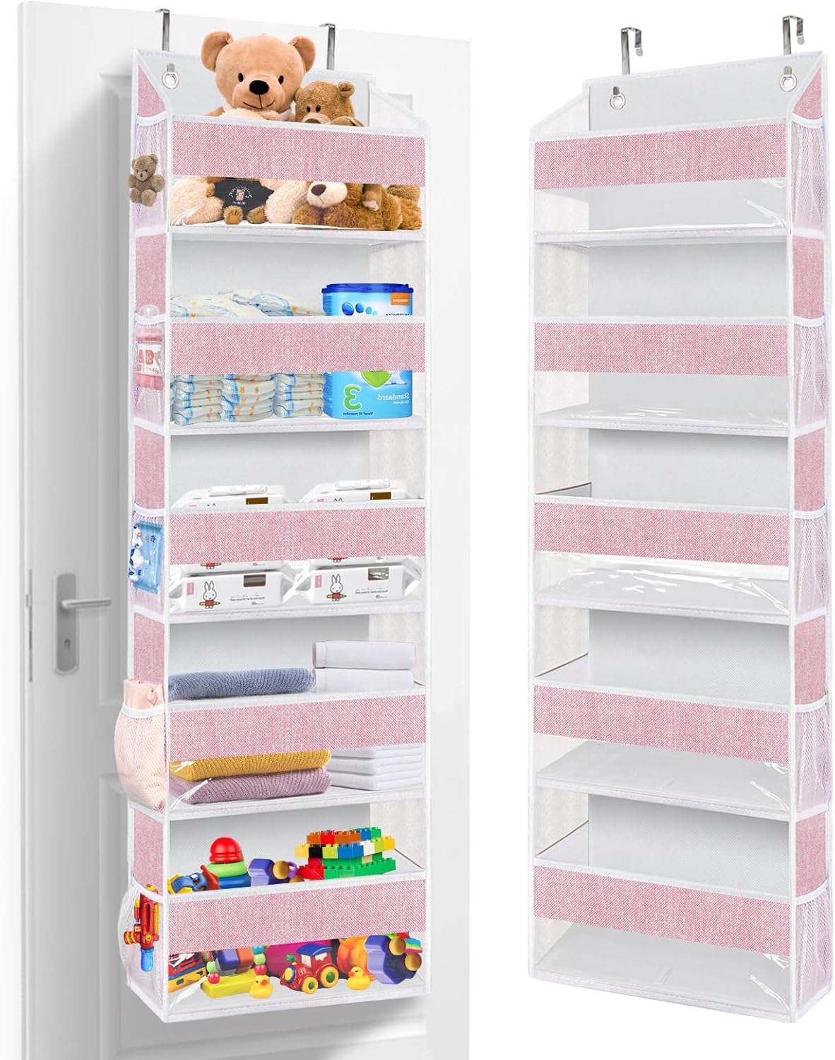 homyfort Organizador para colgar sobre la puerta con 5 bolsillos grandes, 10 bolsillos laterales de malla, 5 estantes extra grandes y resistentes,