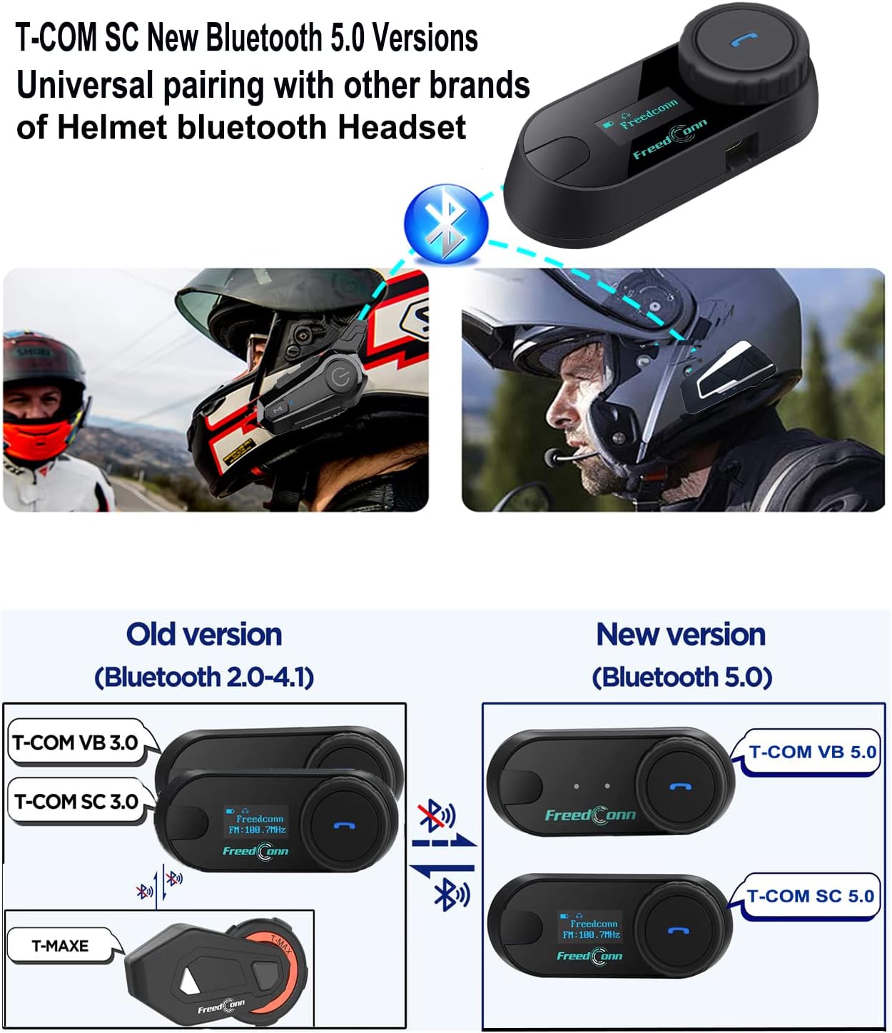 FreedConn – Sistema de comunicación para casco de motocicleta, intercomunicador Bluetooth TCOM-SC, 2 unidades, kit de comunicación de 2 vías