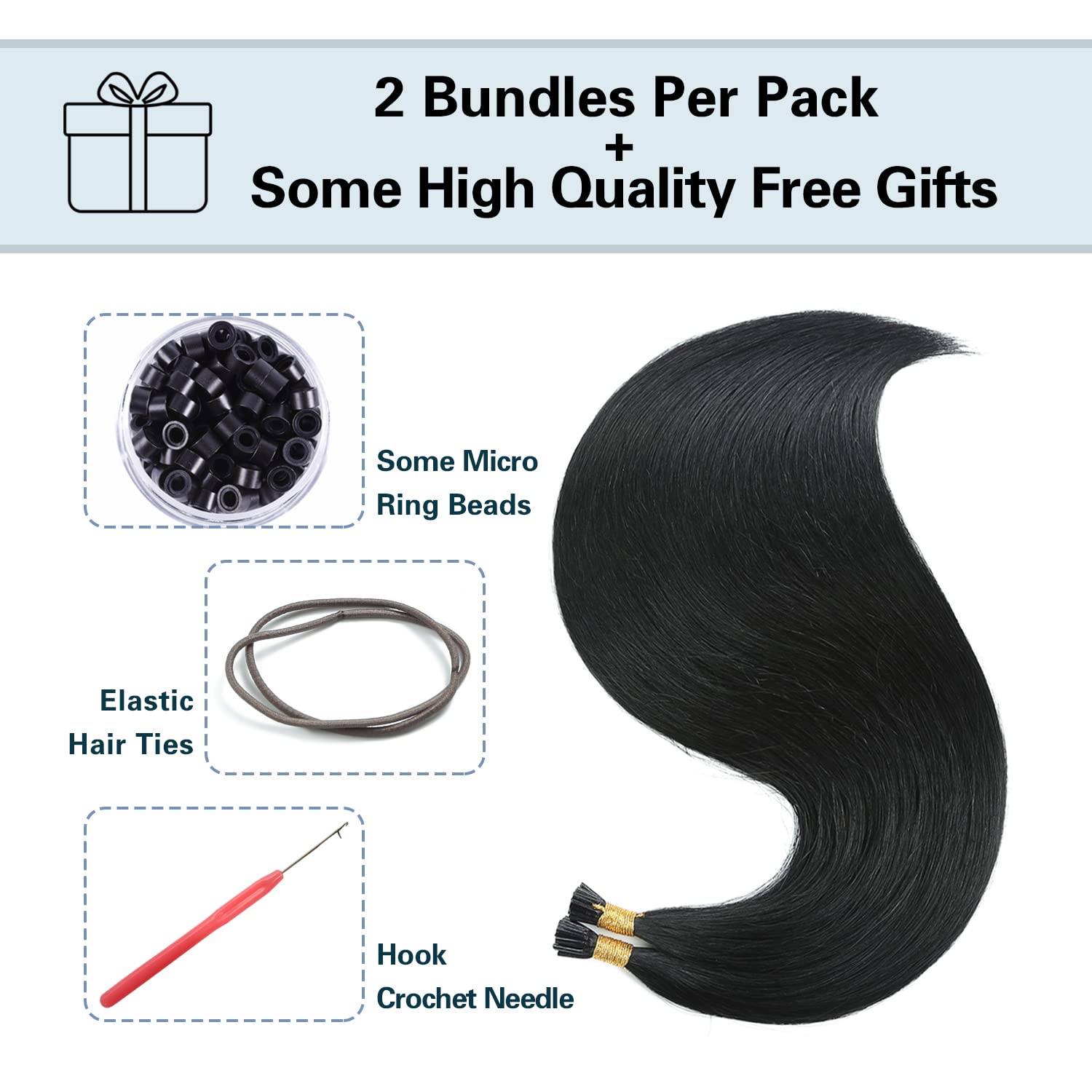 Sunya Extensiones de cabello humano con punta I Tip de 20 pulgadas, extensiones de cabello humano negro azabache con punta en Itip extensiones de