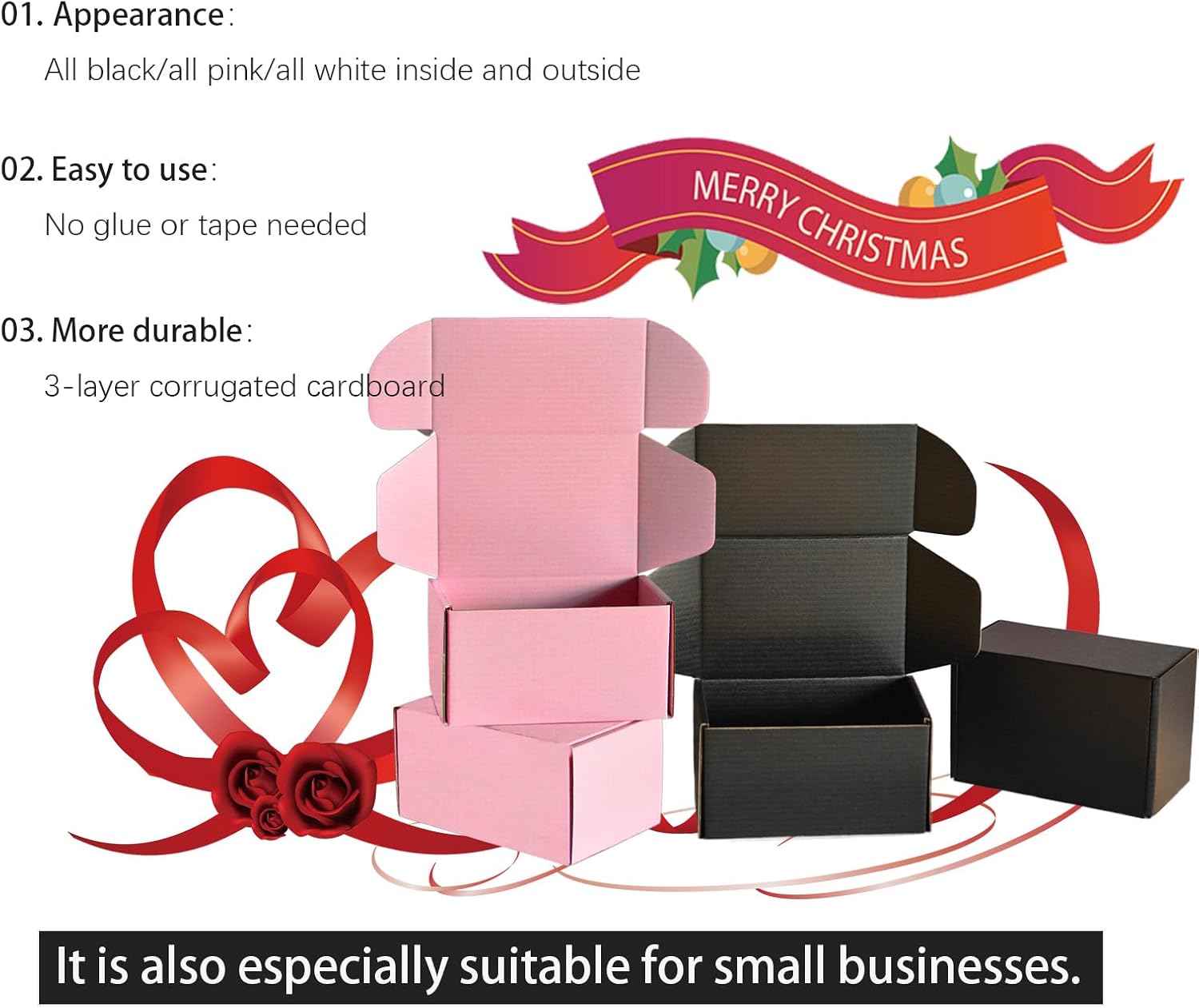 Cajas de envío pequeñas de 6 x 4 x 3  20 paquetes (10 negro + 10 rosa), cajas para mudanzas, cajas de cartón corrugado para envío, embalaje, regalos