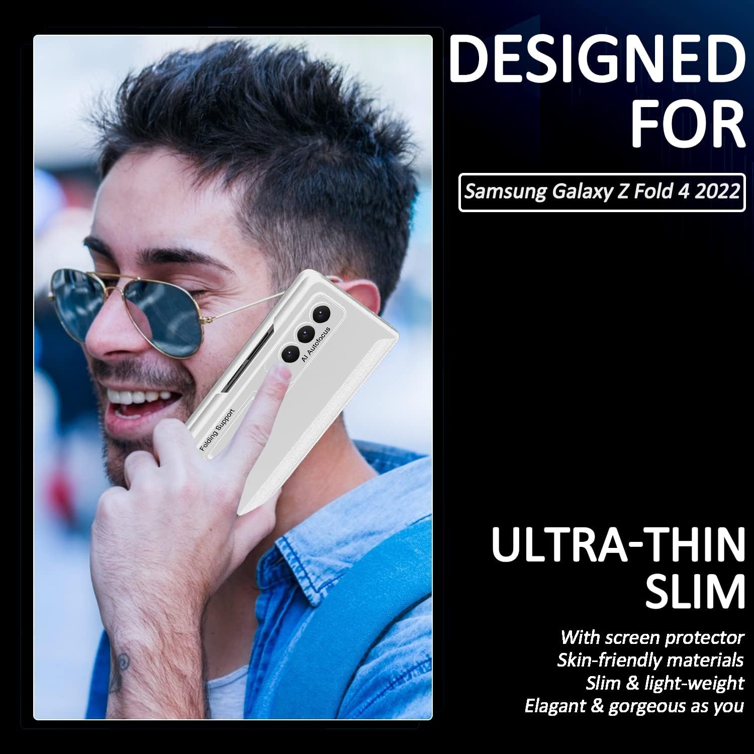 Miimall Funda para Samsung Galaxy Z Fold 4 con protector de pantalla de privacidad, soporte ajustable integrado y protección magnética de bisagra,