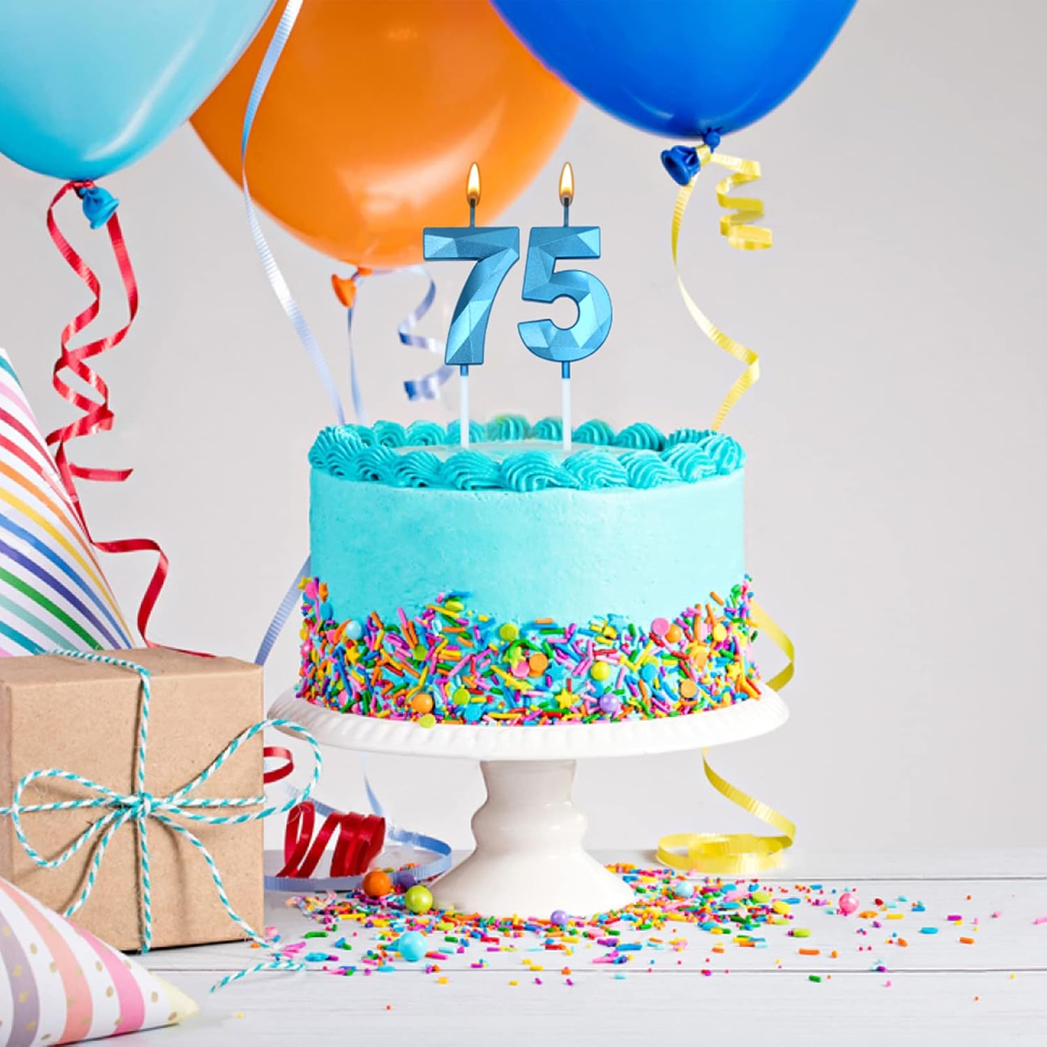 Velas de cumpleaños 50 para pastel, vela azul número 50 en forma de diamante 3D, decoración de cumpleaños, suministros de fiesta para mujeres u