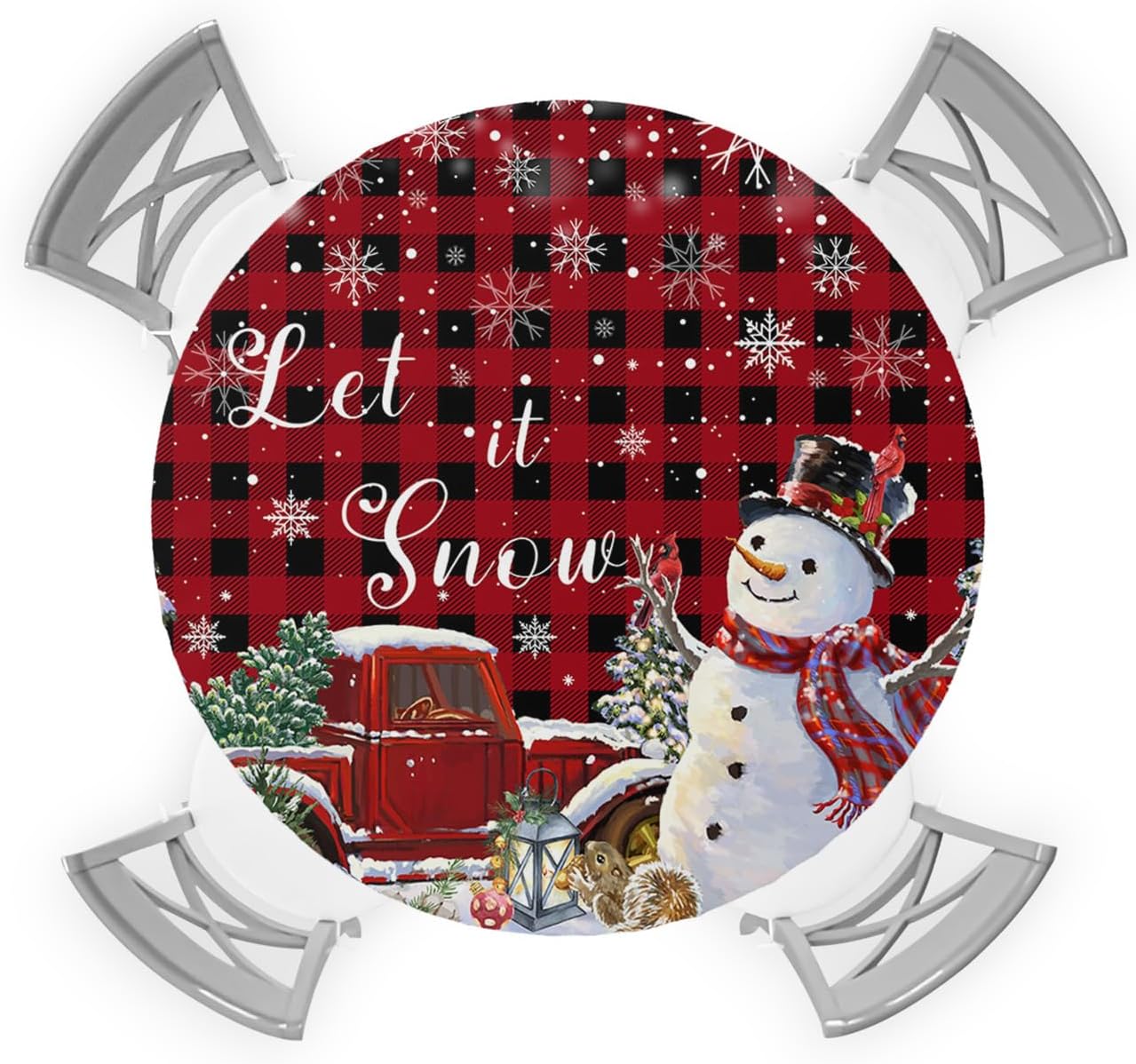 Mantel redondo ajustable con bordes elásticos, impermeable, a prueba de aceite, mantel de árbol de Navidad, camión, copo de nieve, muñeco de nieve,