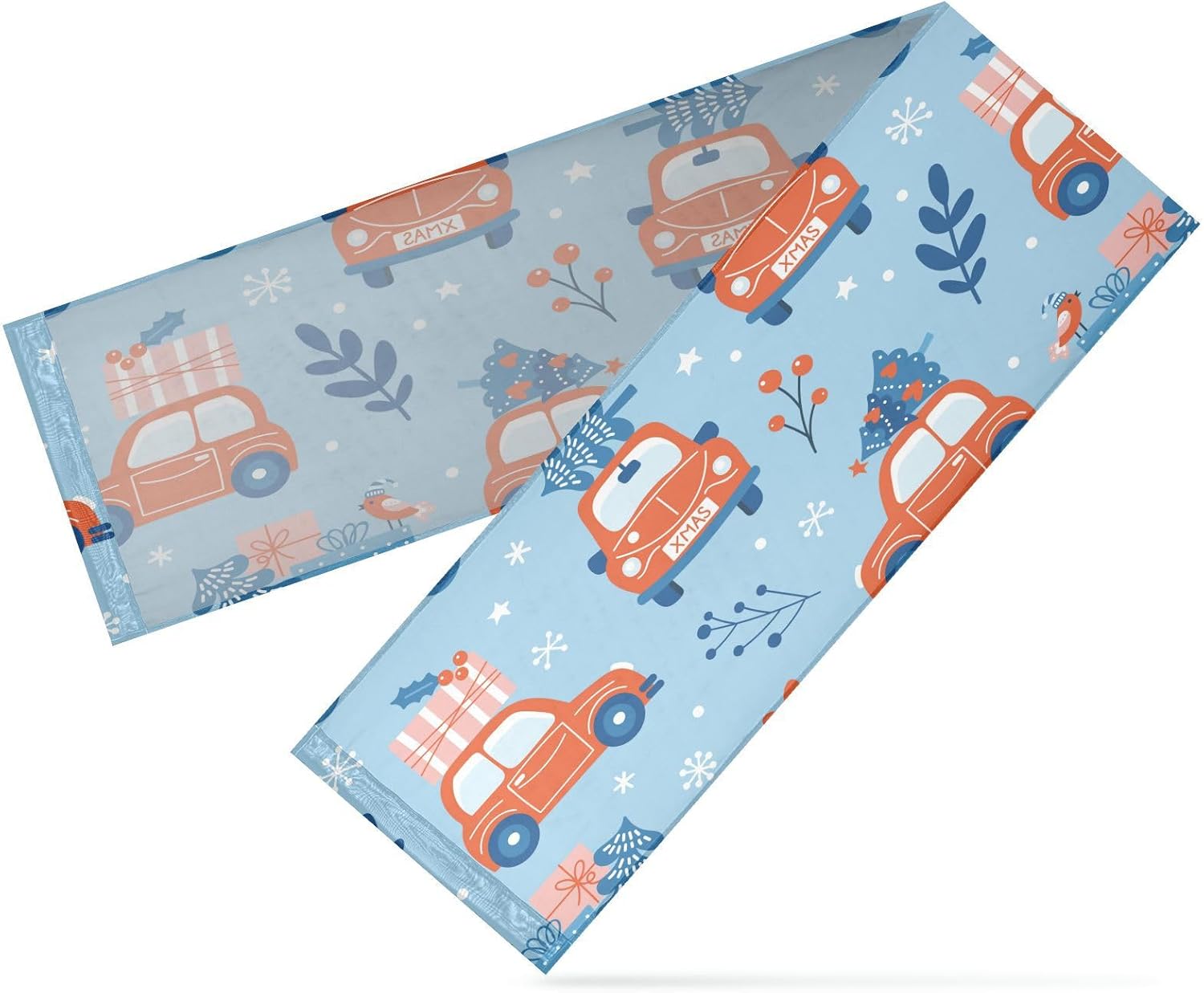 Blue Funny Car Christmas Trees Table Runner Fall Decorations for Home for Dining Table Decor Christmas Table Runner 120 Inches Long