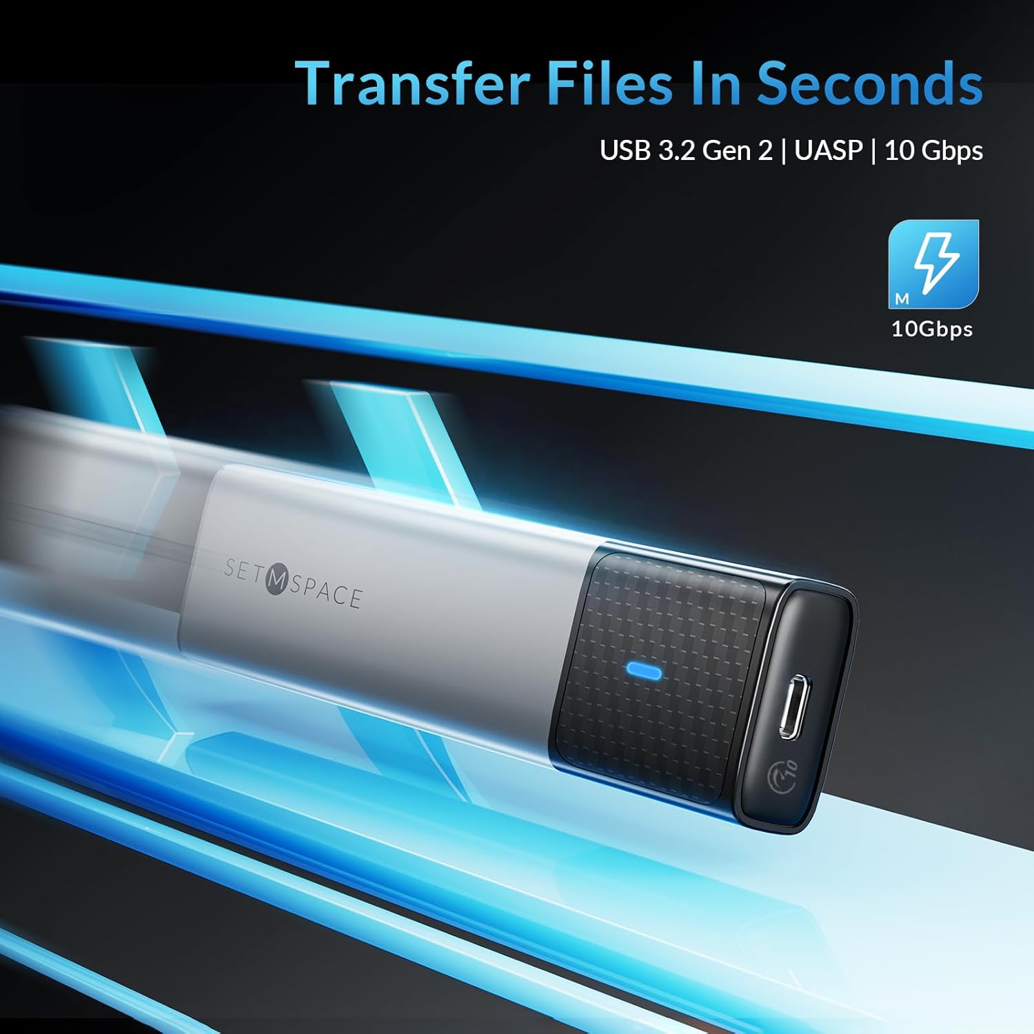 Carcasa SSD sin herramientas, carcasa SSD SETMSPACE M.2 NVME USB C 10Gbps, carcasa NVME de aluminio PCIe M-Key a USB C, carcasa externa M.2 solo