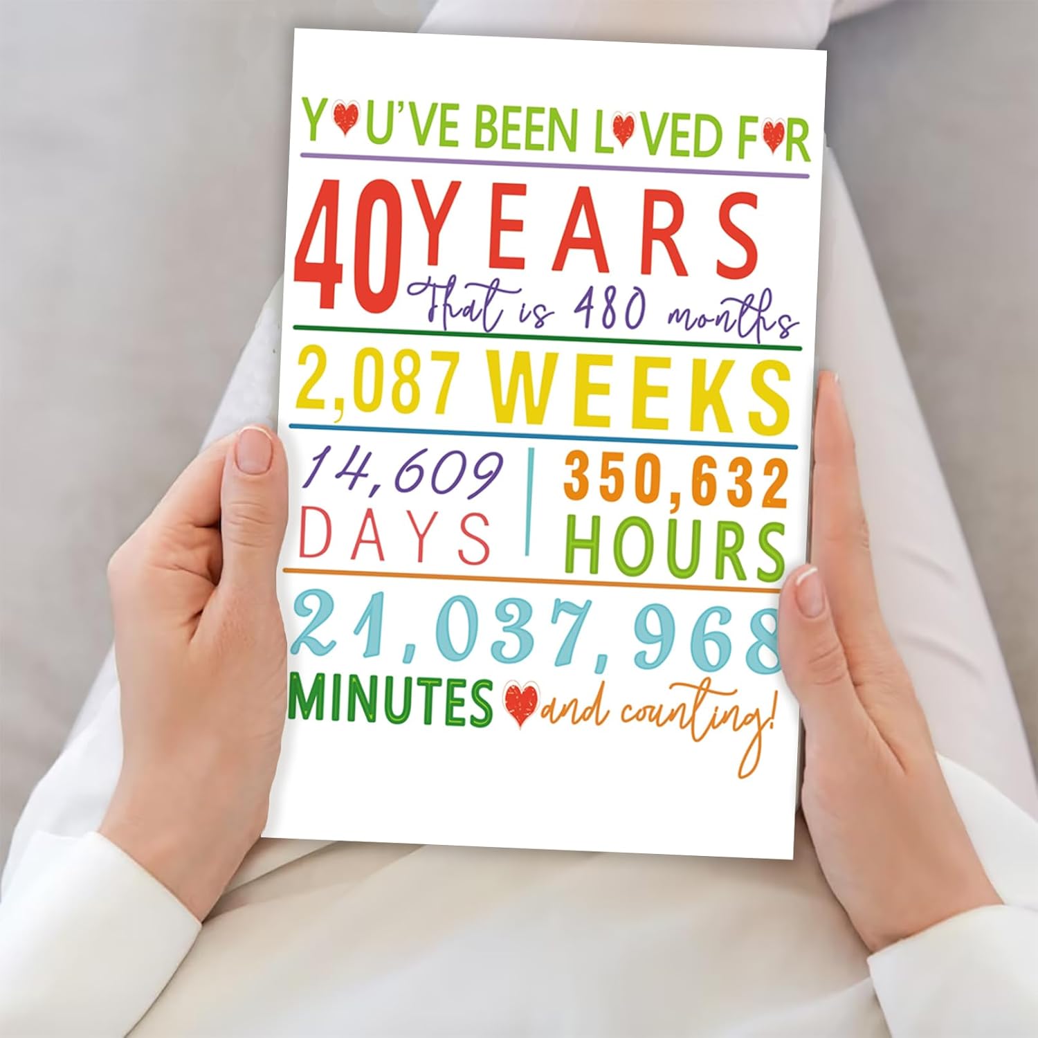 Colorida tarjeta de cumpleaños número 40 para él y ella, decoraciones de feliz cumpleaños 40 para mujeres y hombres, divertida tarjeta de cumpleaños