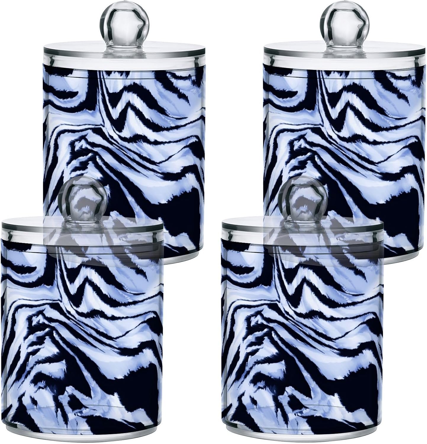 ALAZA Paquete de 2 dispensadores de soporte Qtip para bolas de algodón, diseño de cebra negro-azul, almohadillas redondas de algodón, juego de