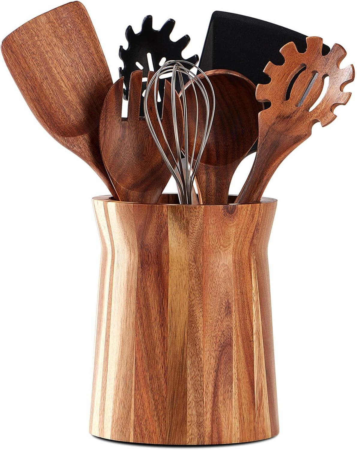 Soporte de utensilios de madera para encimera, soporte giratorio de 360, 7.2 x 6 pulgadas, soporte grande de utensilios de cocina de acacia para