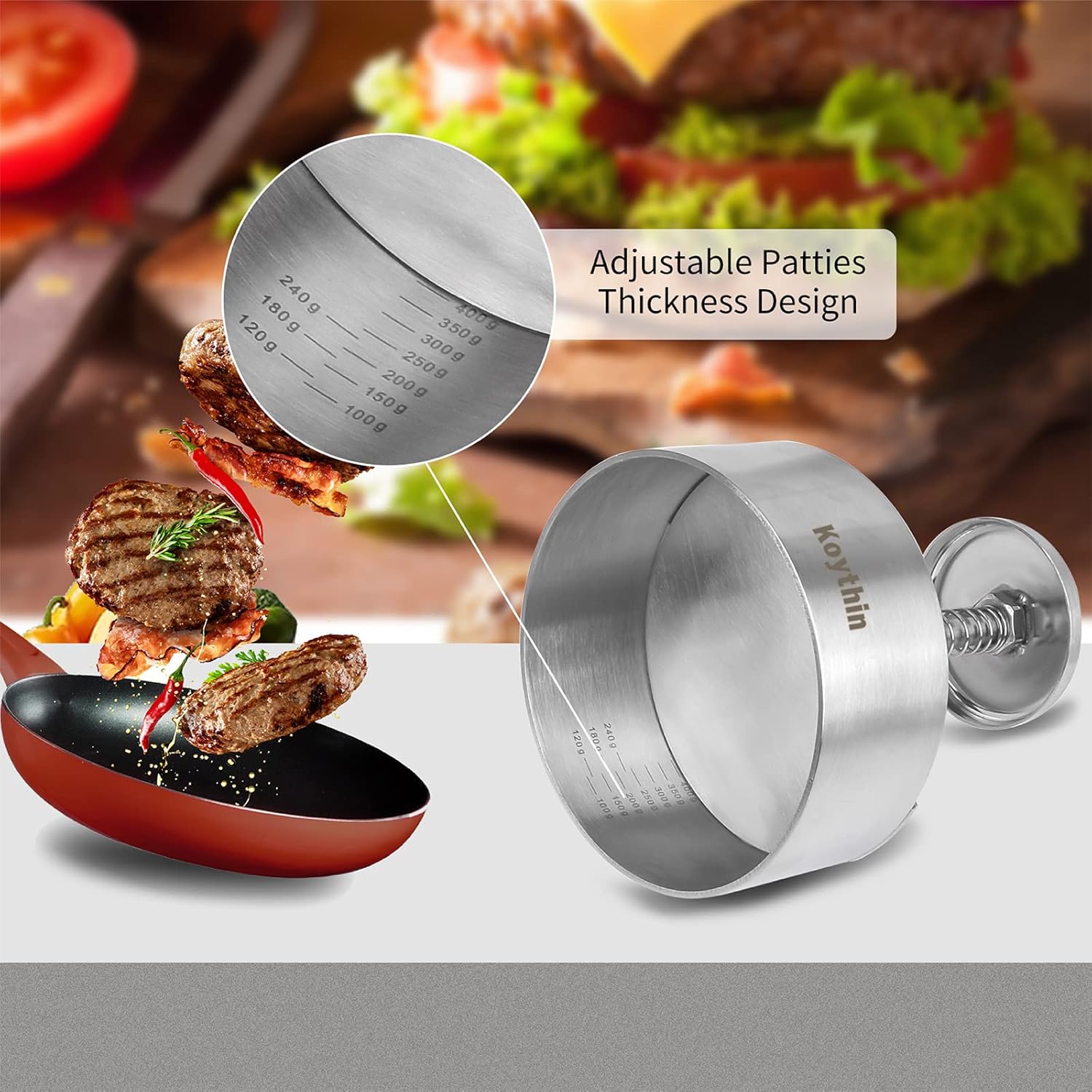 Koythin Prensa de hamburguesas, máquina de prensa ajustable para hamburguesas, molde antiadherente para hacer hamburguesas, molde adecuado para