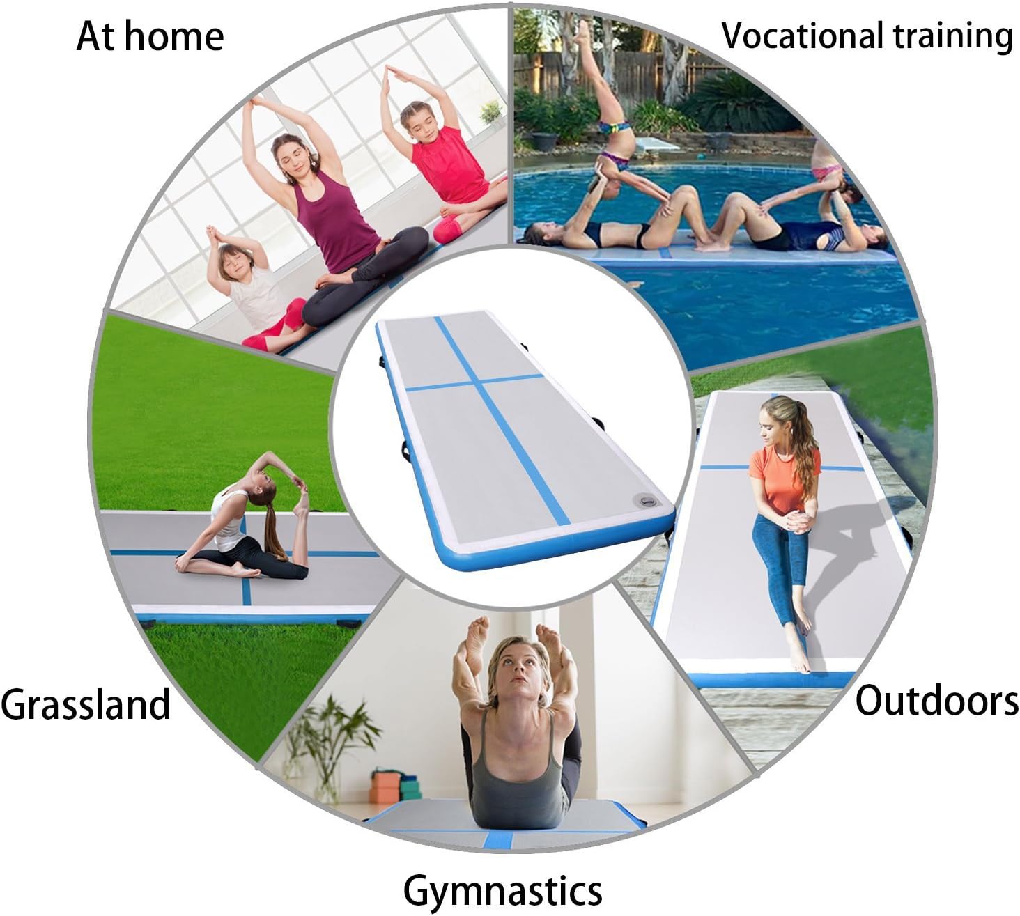 Colchoneta inflable de gimnasia de 10 pies, 13 pies, 16 pies, 20 pies, con bomba para gimnasio, hogar, yoga, entrenamiento, niños, deportes,