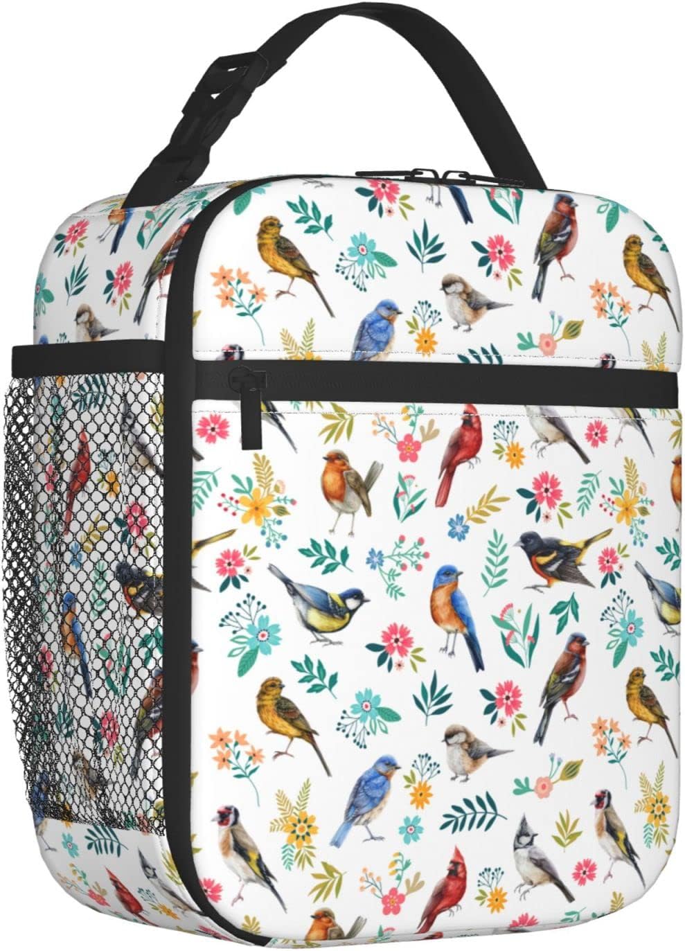 Lonchera con diseño de pájaros en acuarela, doble aislamiento, a prueba de fugas, bolsa de mano, organizador de almuerzo para trabajo, picnic,