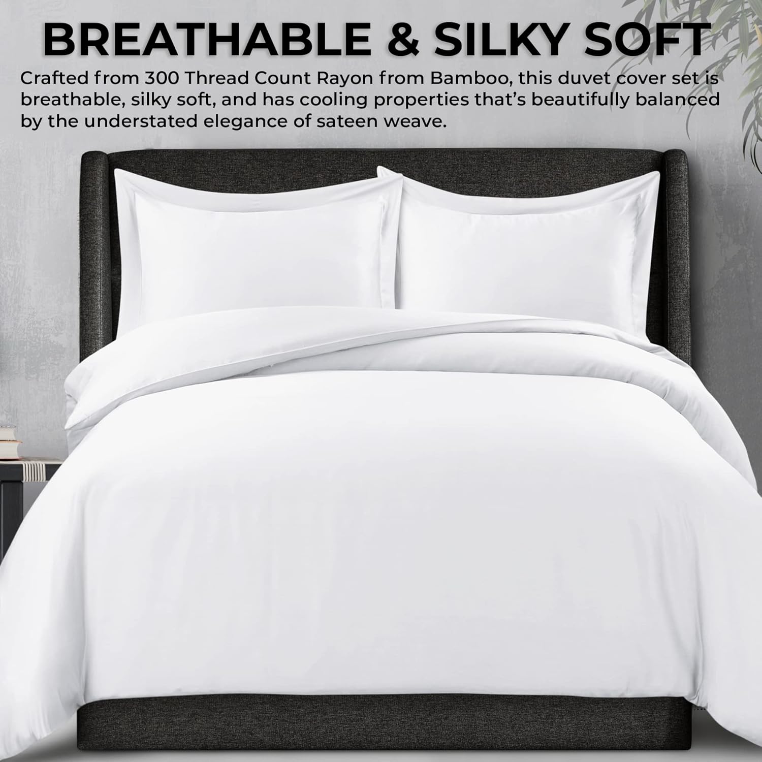 Tribeca Living 300 Thread Count Rayon from Bamboo Oversized Duvet Cover Set King White (BAM300DUVKIWH)