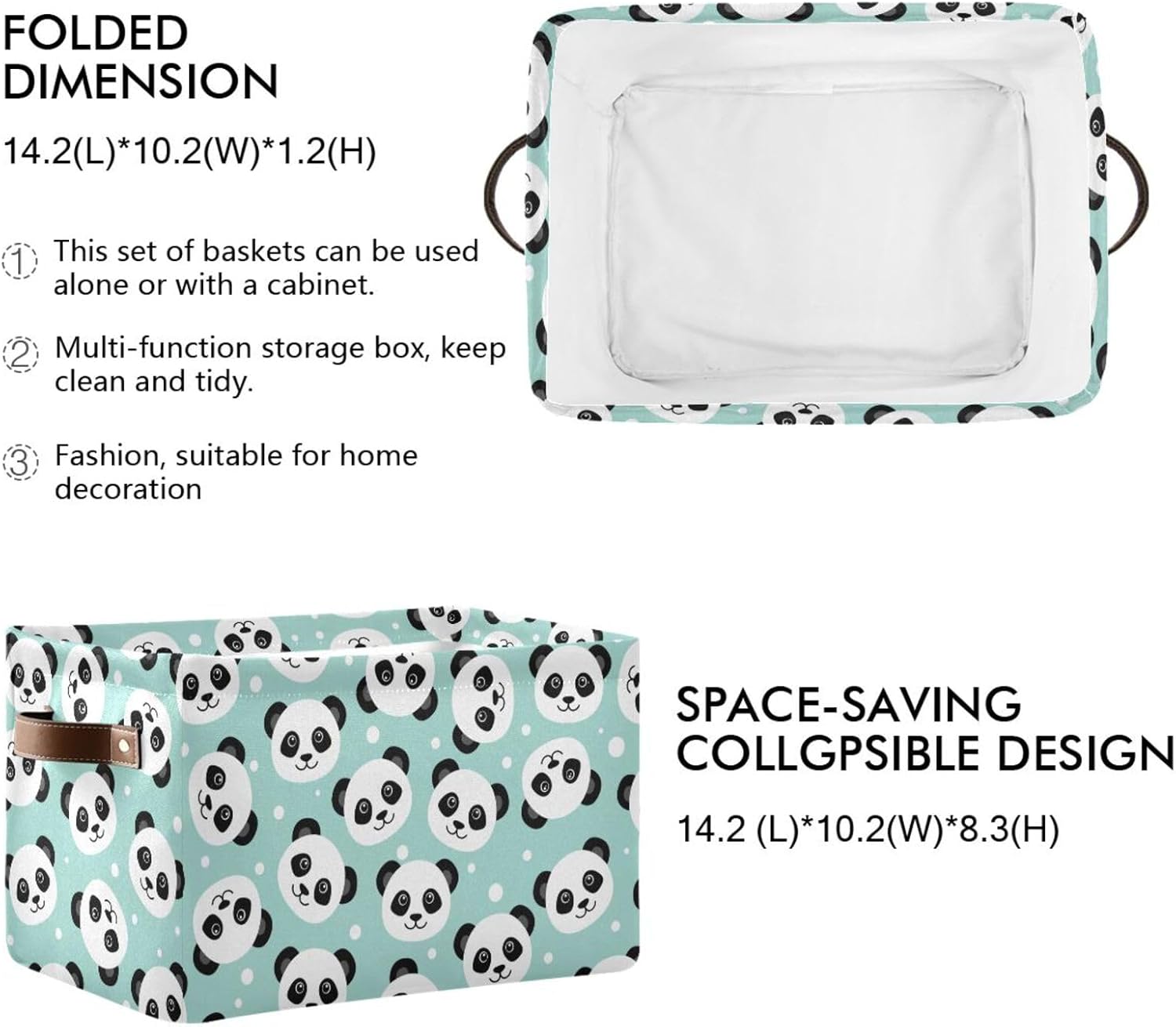 Cesta de almacenamiento plegable con diseño de panda de dibujos animados, cubos de almacenamiento, caja de juguetes, cesta de ropa de tela, cestas