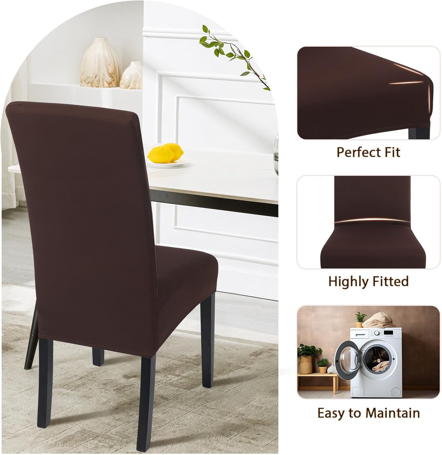 SearchI, Fundas para sillas de comedor, juego de 6, de tela de elastano suave y elástica, extraíbles, lavables, protectores de polvo para sillas de