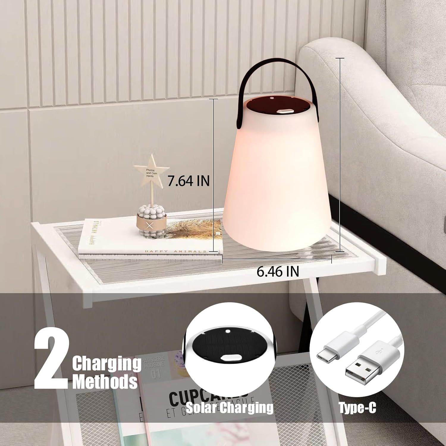 Lámpara solar inalámbrica que cambia de color, lámpara de mesa regulable de 5 vías, linterna de camping RGB para jardínsala de estardormitorio