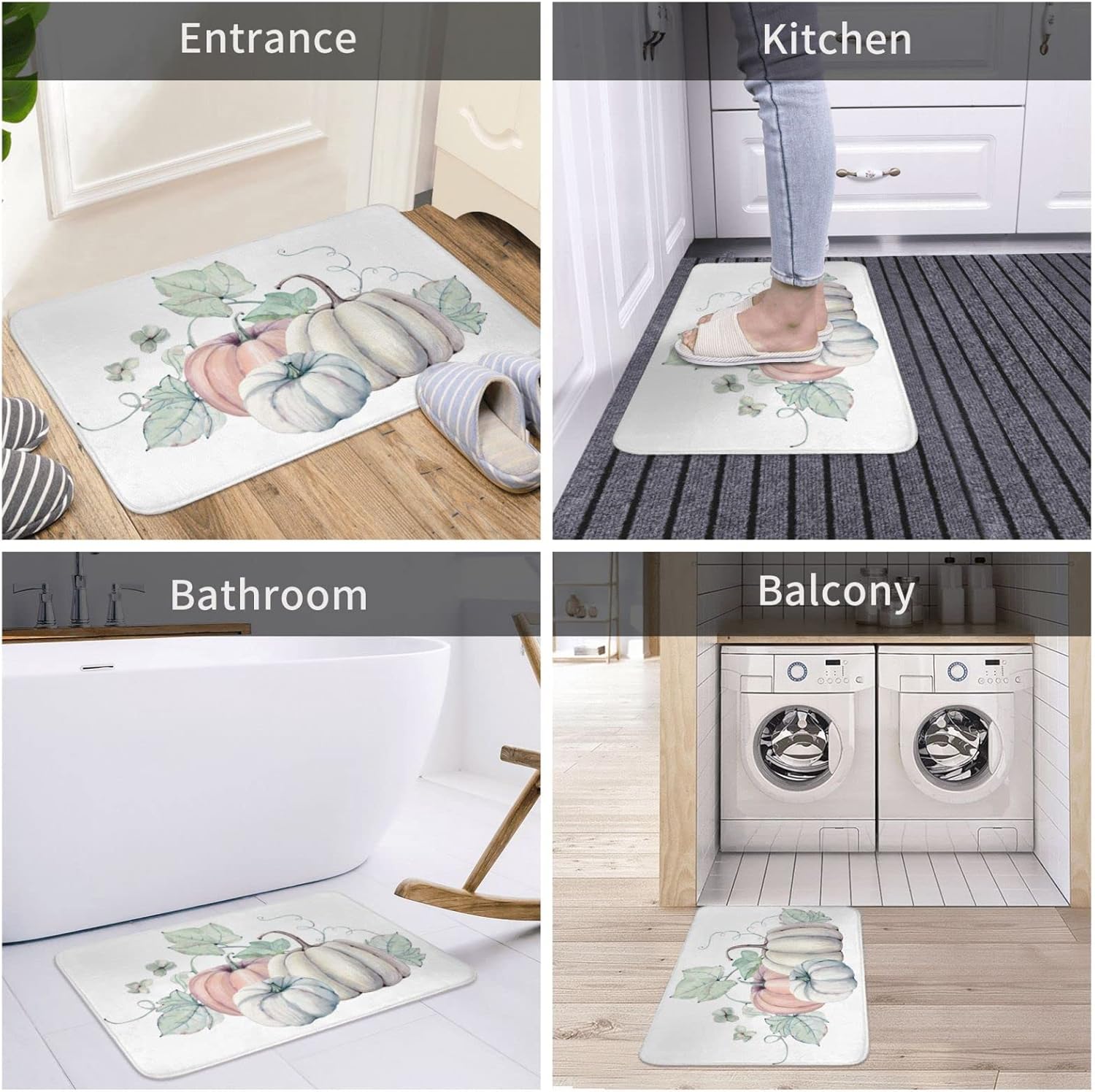 Tapete de baño con diseño de calabaza, otoño, día de Acción de Gracias, tapete de espuma viscoelástica antideslizante, alfombra pequeña, suave,
