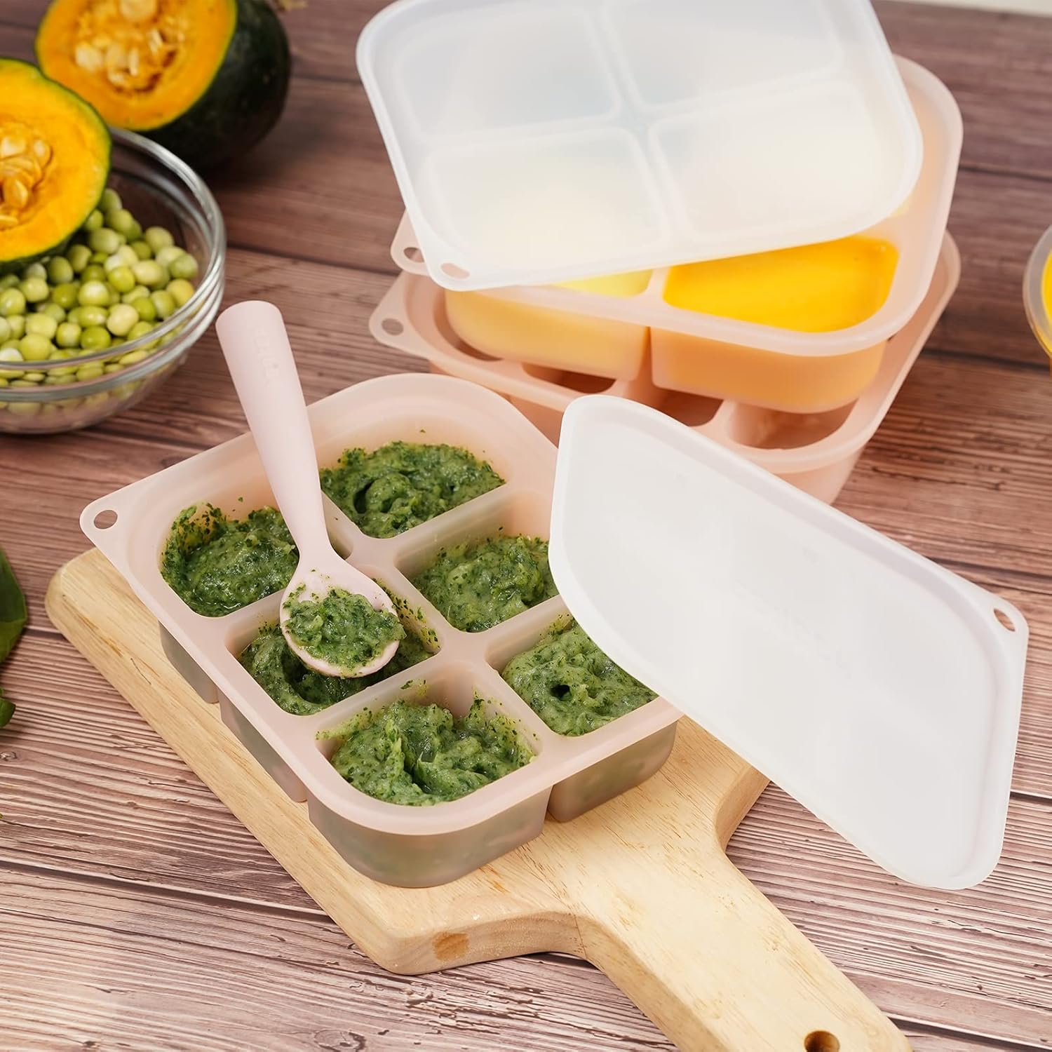 haakaa haakaa – Bandeja de silicona para congelador de alimentos para bebés con tapa, contenedor de almacenamiento perfecto para alimentos caseros