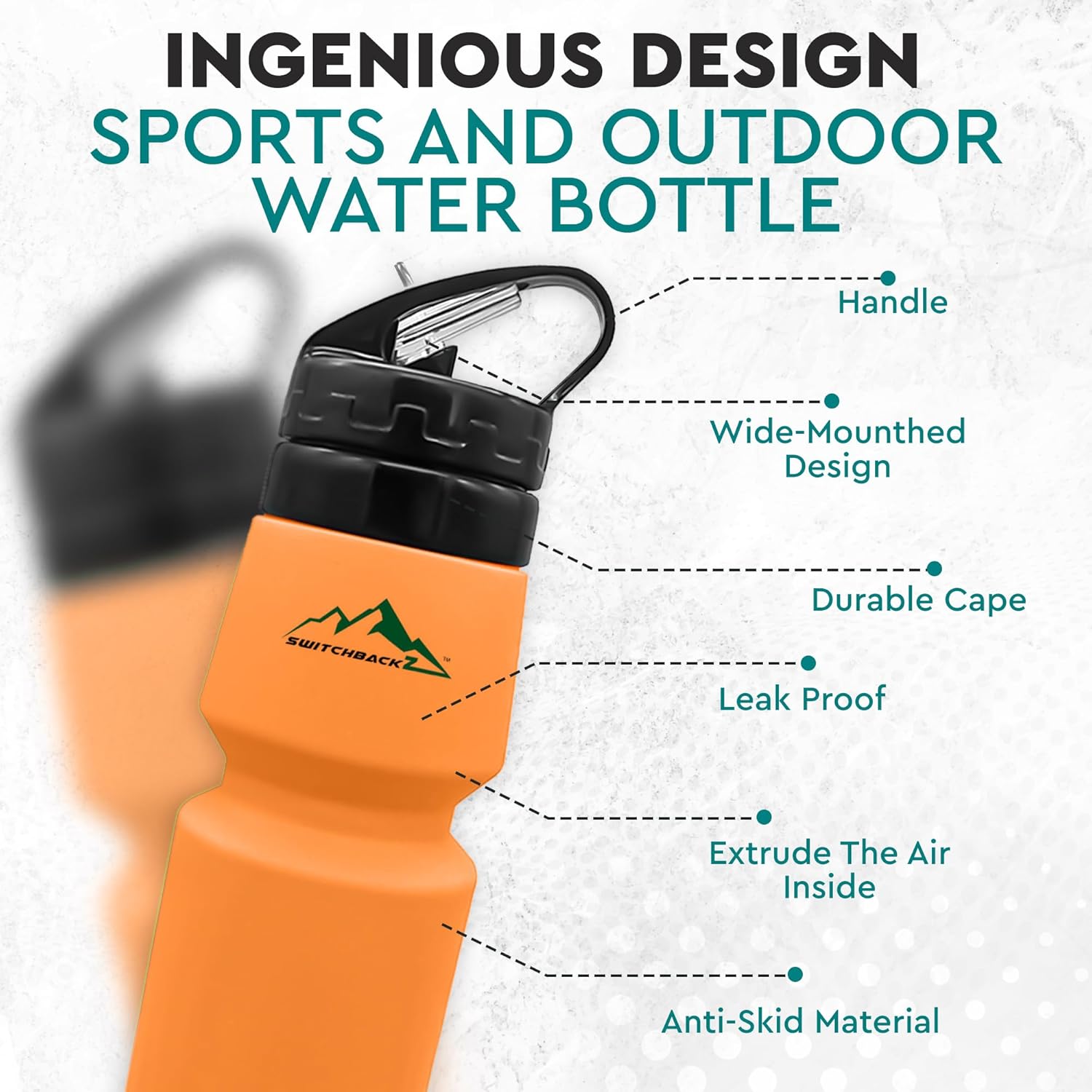 Botella de agua plegable (25 onzas), botella de agua plegable de silicona sin BPA que ahorra espacio, con popote extraíble, botellas de agua