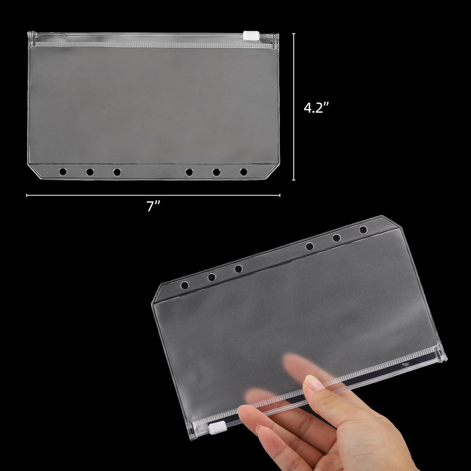 24 bolsillos para carpeta, tamaño A6, 6 agujeros, carpetas con cremallera, impermeables, de PVC, bolsas de archivador (transparente)