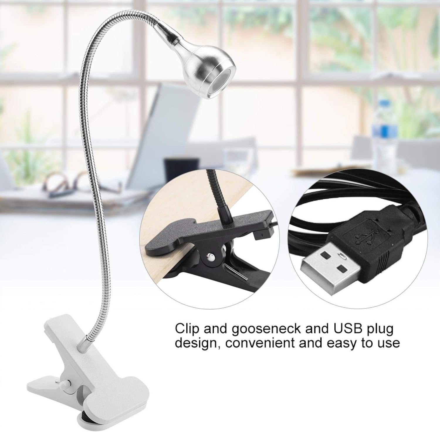 Mini lámpara de noche de escritorio con clip, luz LED USB de cuello de cisne para protección de ojos, lámpara de cabecera para estudio en casa