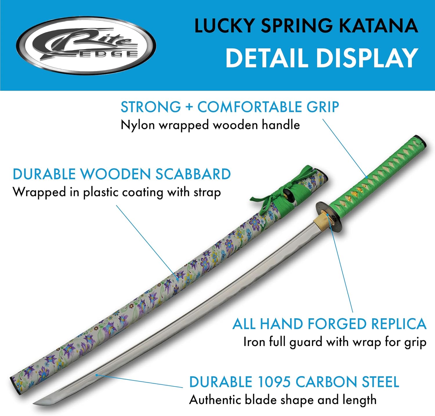 SZCO Supplies 39 inch Carbon Steel Replica Katana Sword with ABS Printed Scabbard