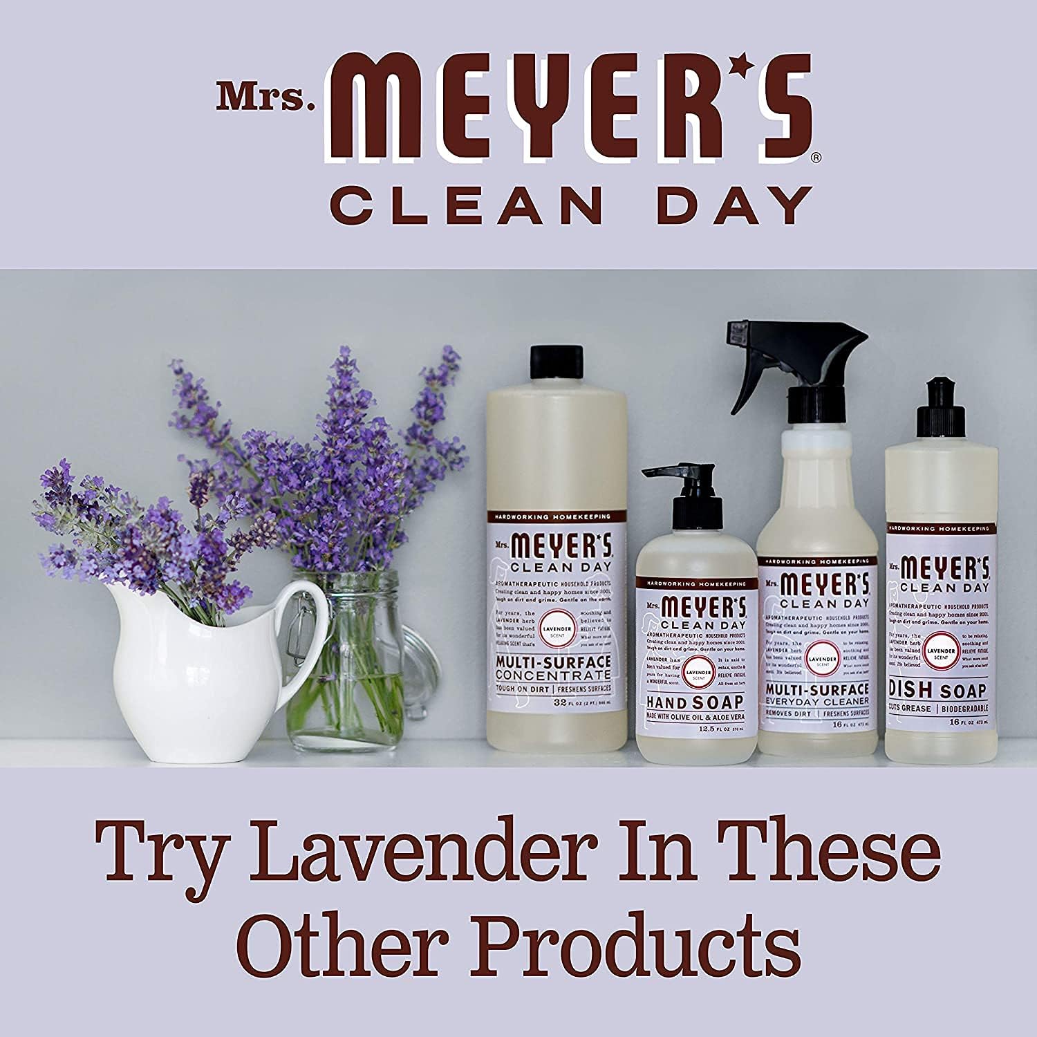 Mrs. Meyer’s – Paquete surtido de 1 detergente líquido para platos y 1 repuesto, aroma a lavanda, 48floz