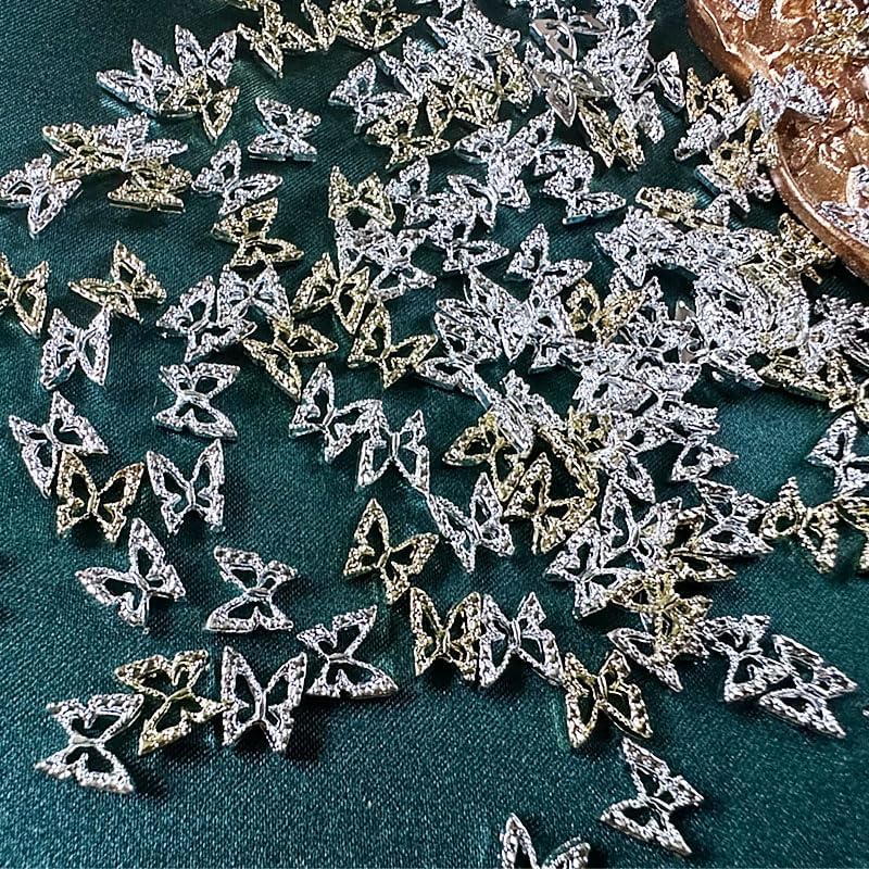 Dijes de mariposa 3D para uñas, 100 piezas de dijes de mariposa para uñas, dijes plateados y dorados para uñas acrílicas, accesorios de arte de uñas